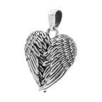 Back view of Vintage Inspired Lovely Heart Shaped Angel Wing Pendant in Fine Sterling Silver showing 925 sterling silver hall