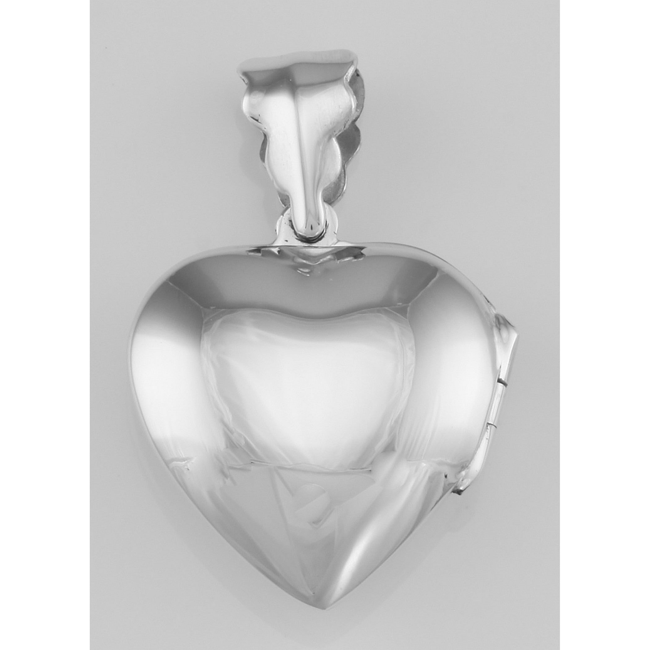 Back view of Vintage Style Heart Locket Birds and Flowers Antique Design showing 925 sterling silver hallmark and spring ring