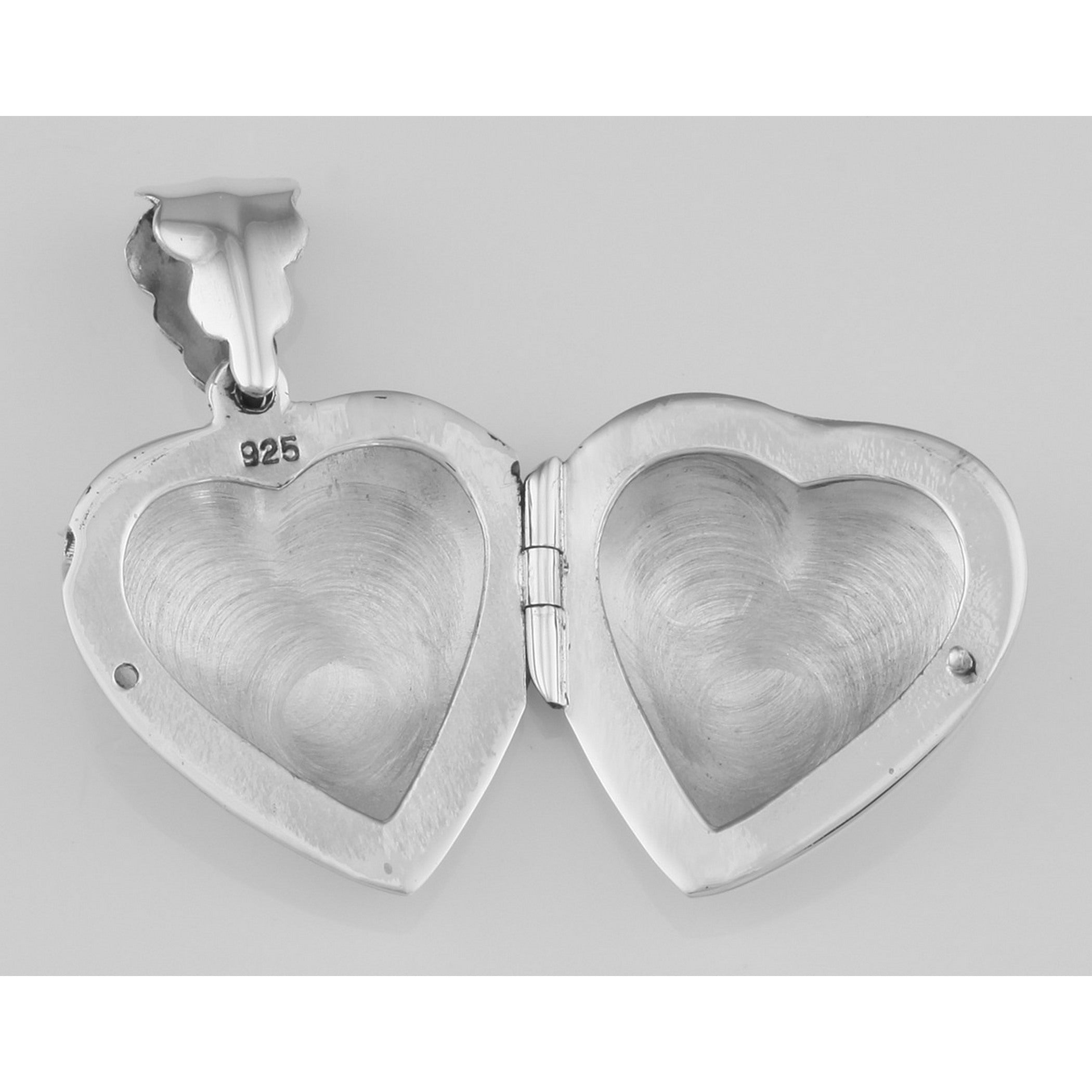 Detail view of Vintage Style Heart Locket Birds and Flowers Antique Design highlighting design details