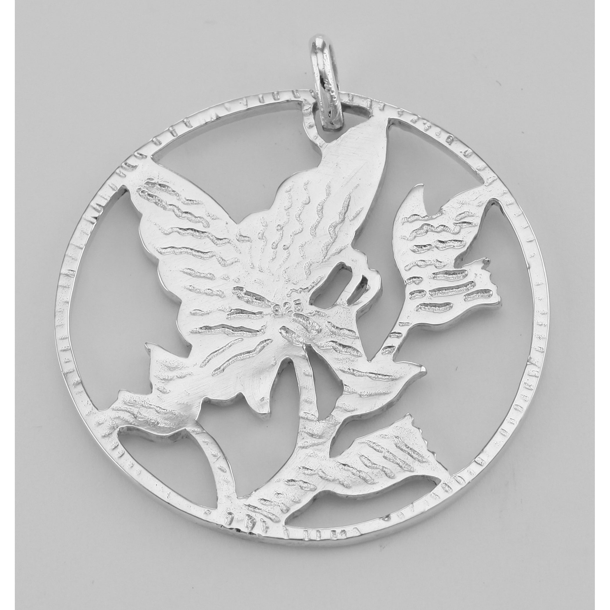 Back view of Beautiful Enamel Butterfly and Floral Pendant Sterling Silver showing 925 sterling silver hallmark and spring ri