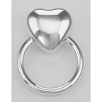Detail view of Silver Ring Baby Rattle with Large Heart Made in Italy highlighting design details