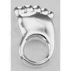 Detail view of Very Cute Baby Foot Rattle - Sterling Silver Baby Rattle Made in Italy highlighting design details