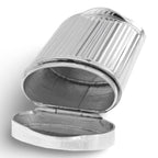 Detail view of Two Compartment Handmade Italian Oval Tubular Shaped Sterling Silver Pillbox highlighting design details