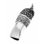 Back view of Antique Style Highly Detailed Owl Whistle Pendant showing 925 sterling silver hallmark and spring ring clasp