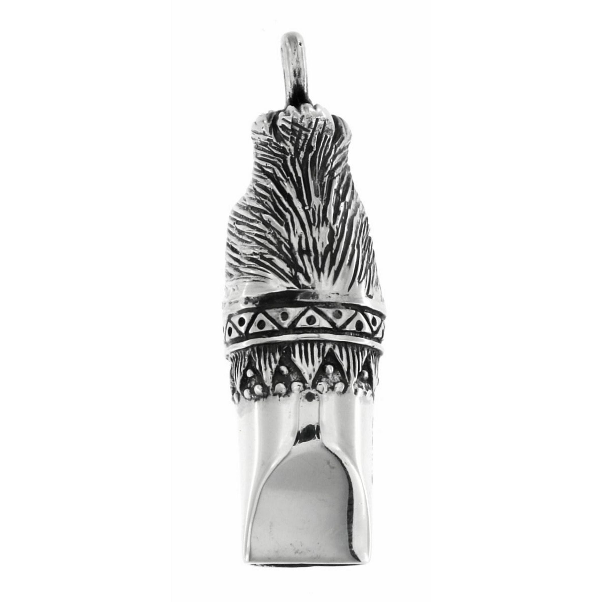 Back view of Antique Style Scottie Dog Head Whistle Pendant showing 925 sterling silver hallmark and spring ring clasp