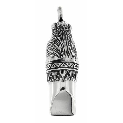 Back view of Antique Style Scottie Dog Head Whistle Pendant showing 925 sterling silver hallmark and spring ring clasp