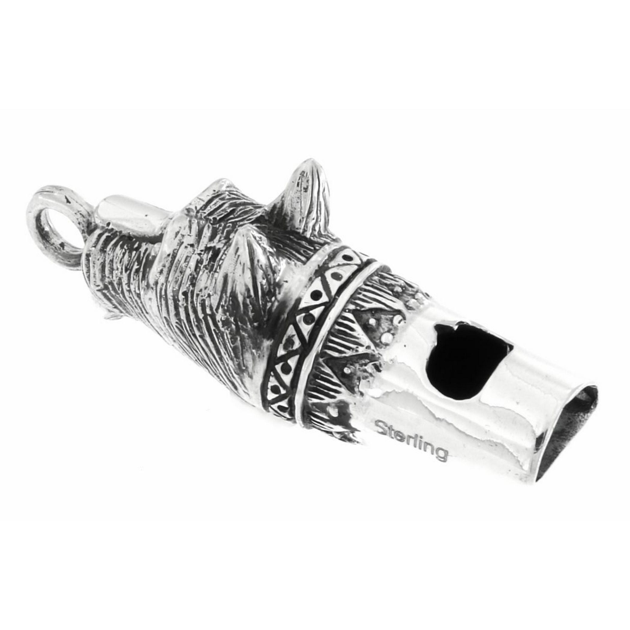 Detail view of Antique Style Scottie Dog Head Whistle Pendant highlighting design details