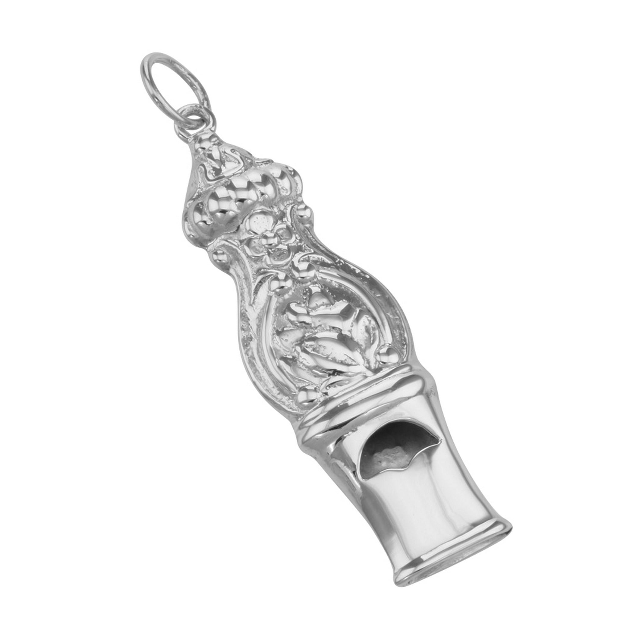 Victorian style, sterling silver whistles, front view