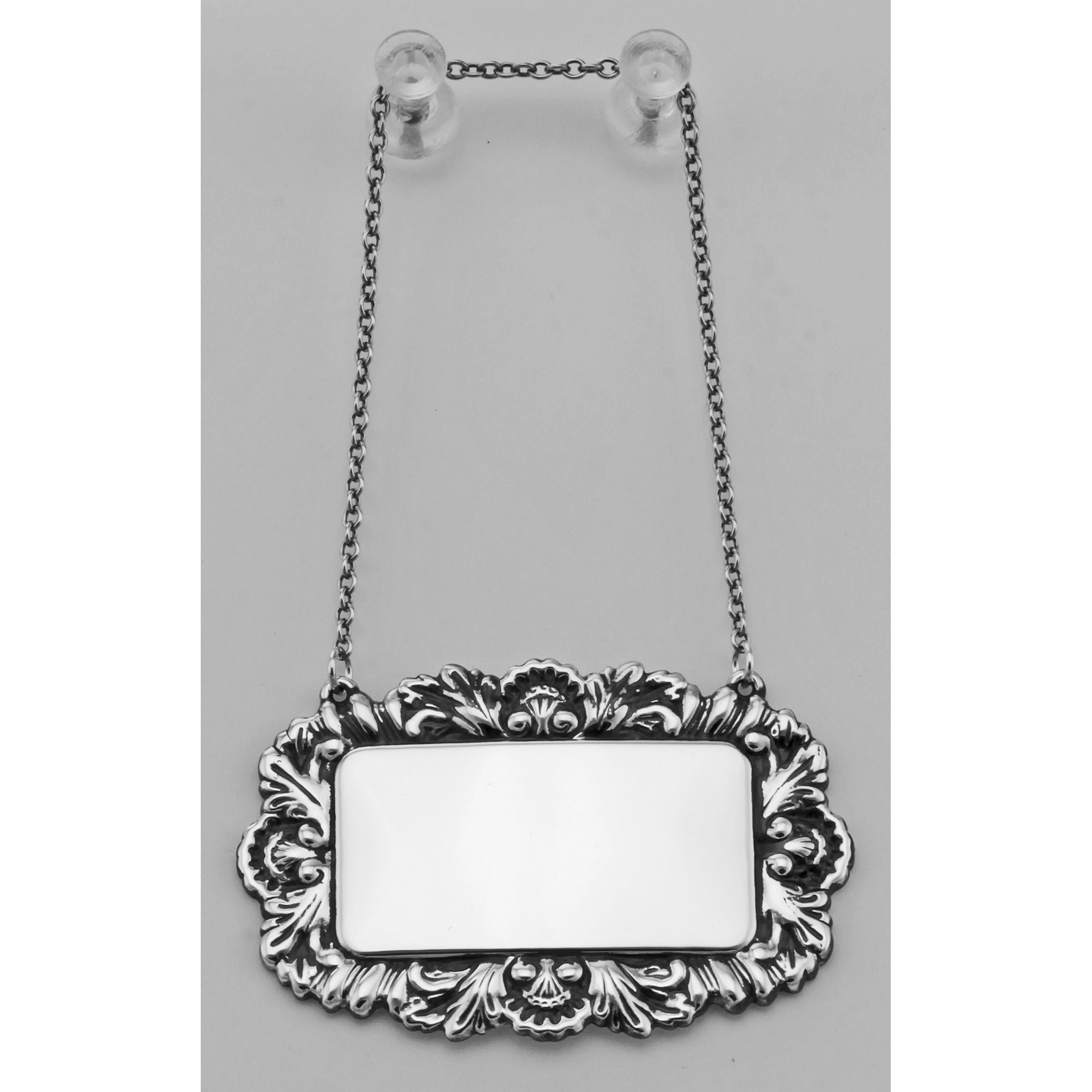 Detail view of Blank Engravable Liquor Decanter Label / Tag w/ Victorian Border highlighting design details