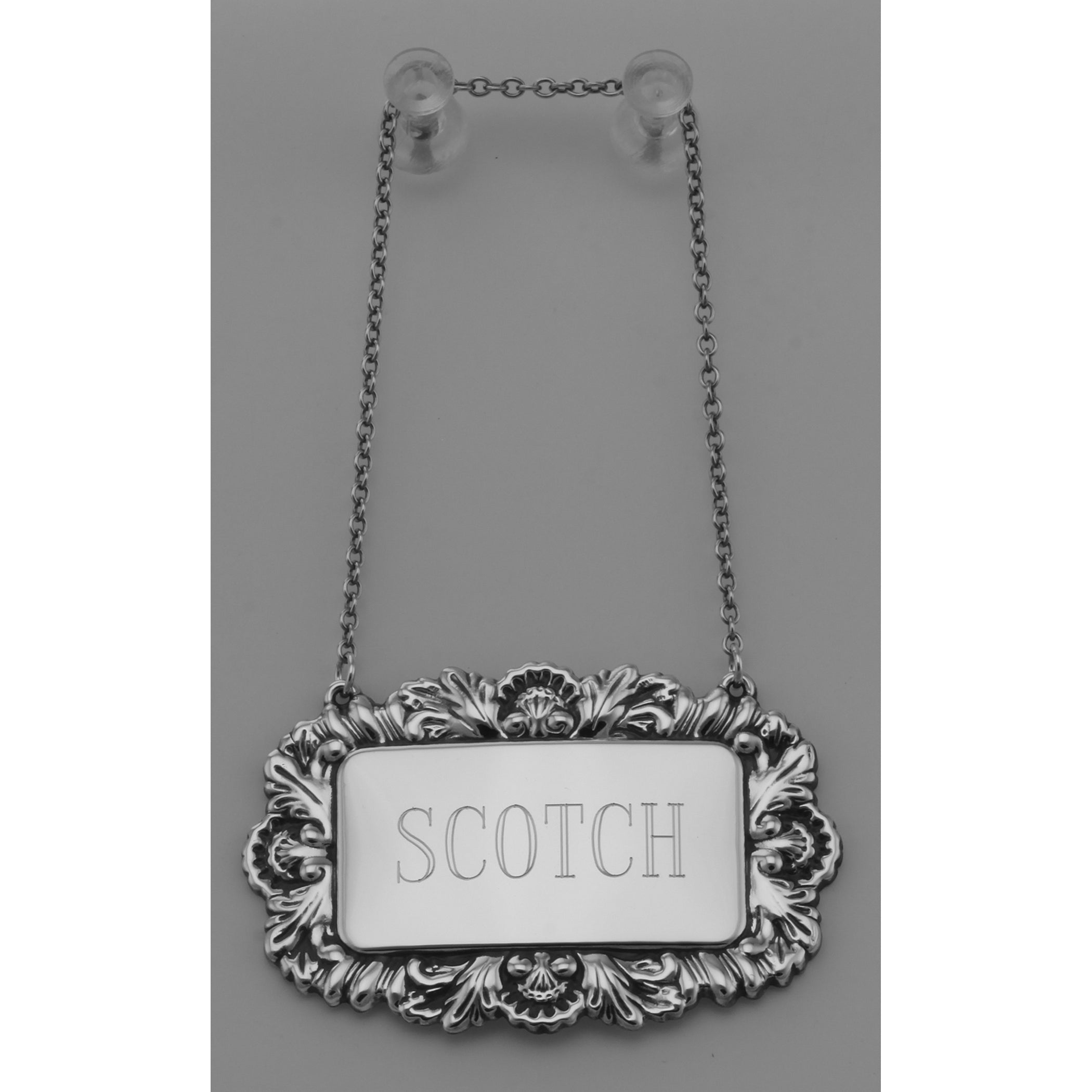 Detail view of Scotch Liquor Decanter Label / Tag highlighting design details