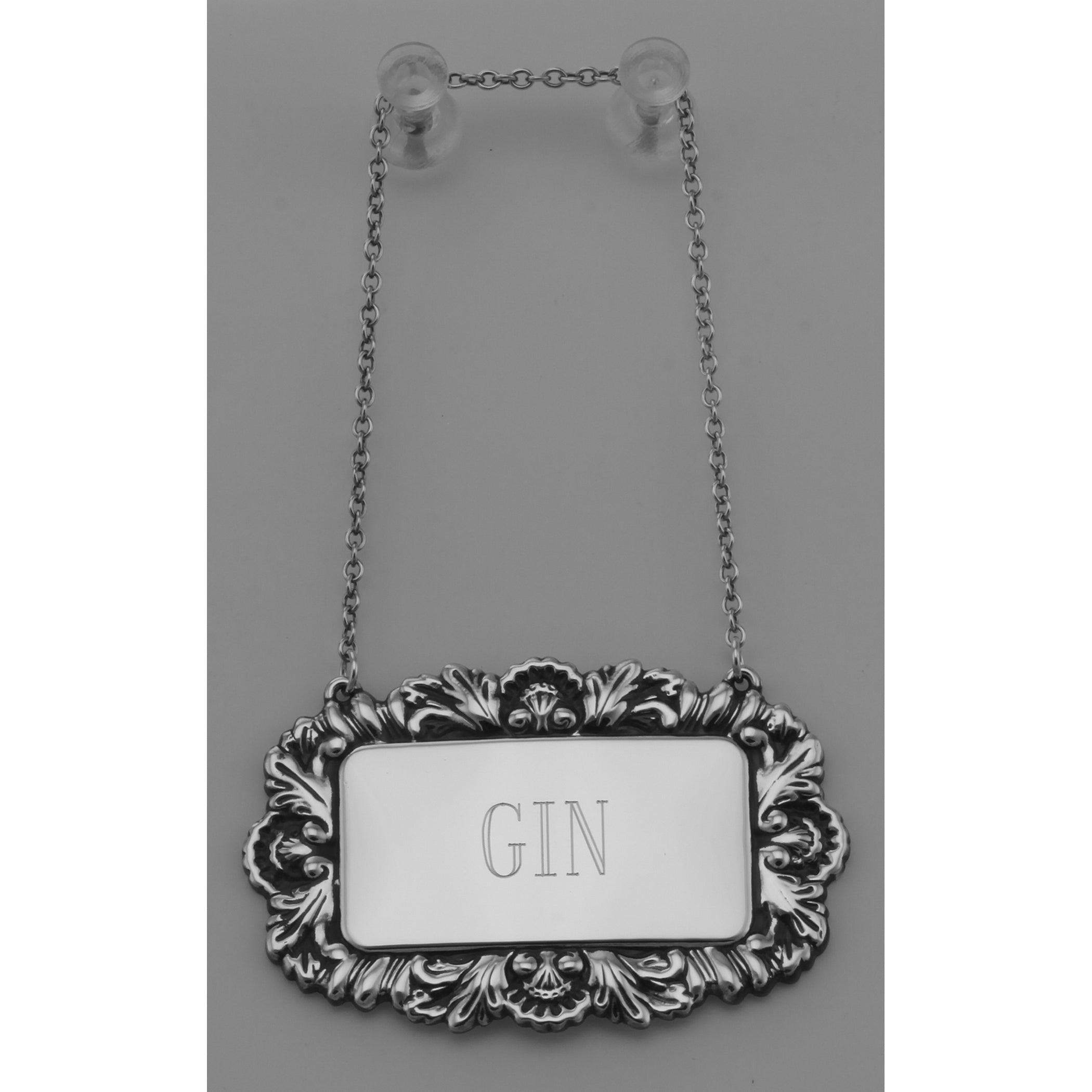 Detail view of Gin Liquor Decanter Label / Tag highlighting design details
