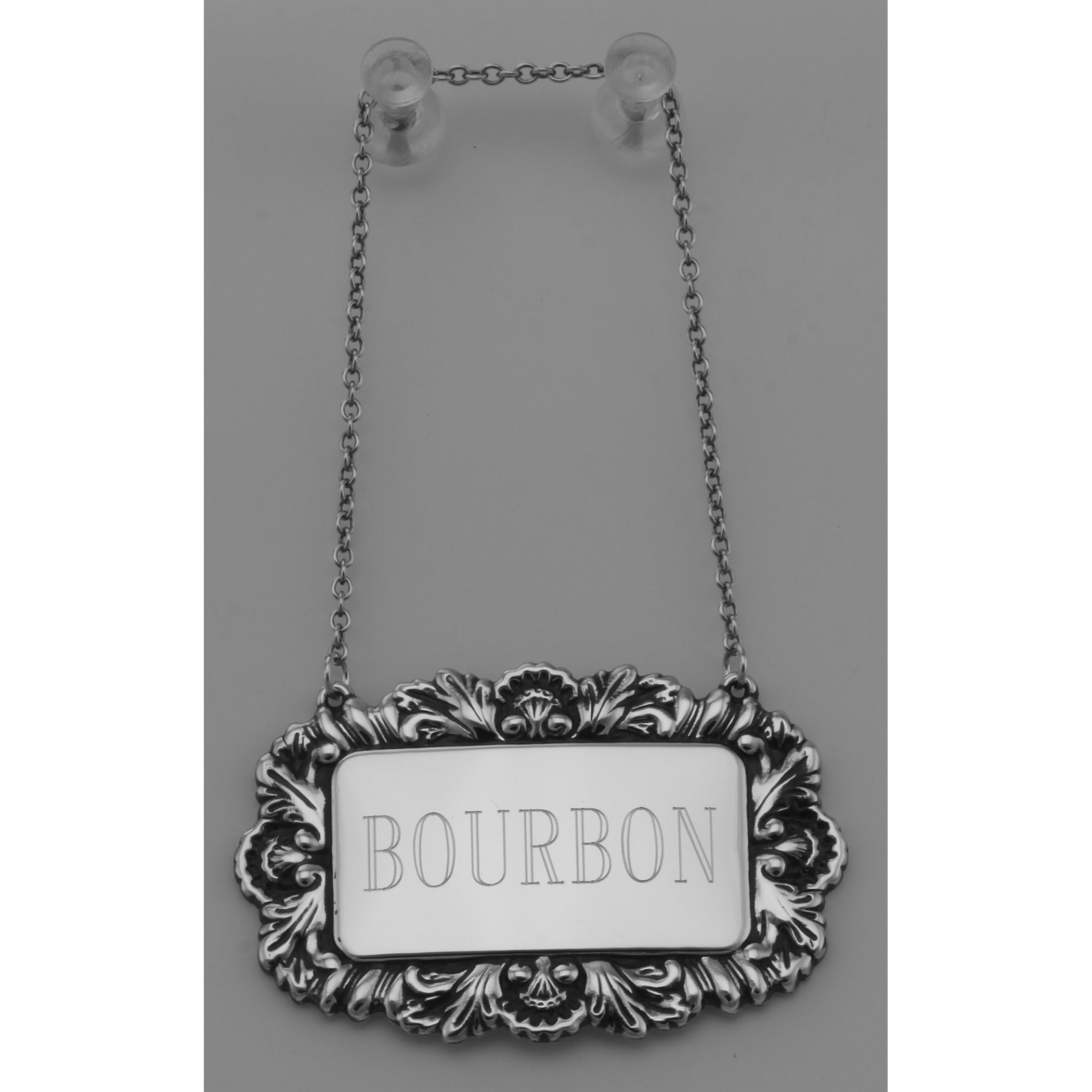 Detail view of Bourbon Liquor Decanter Label / Tag highlighting design details