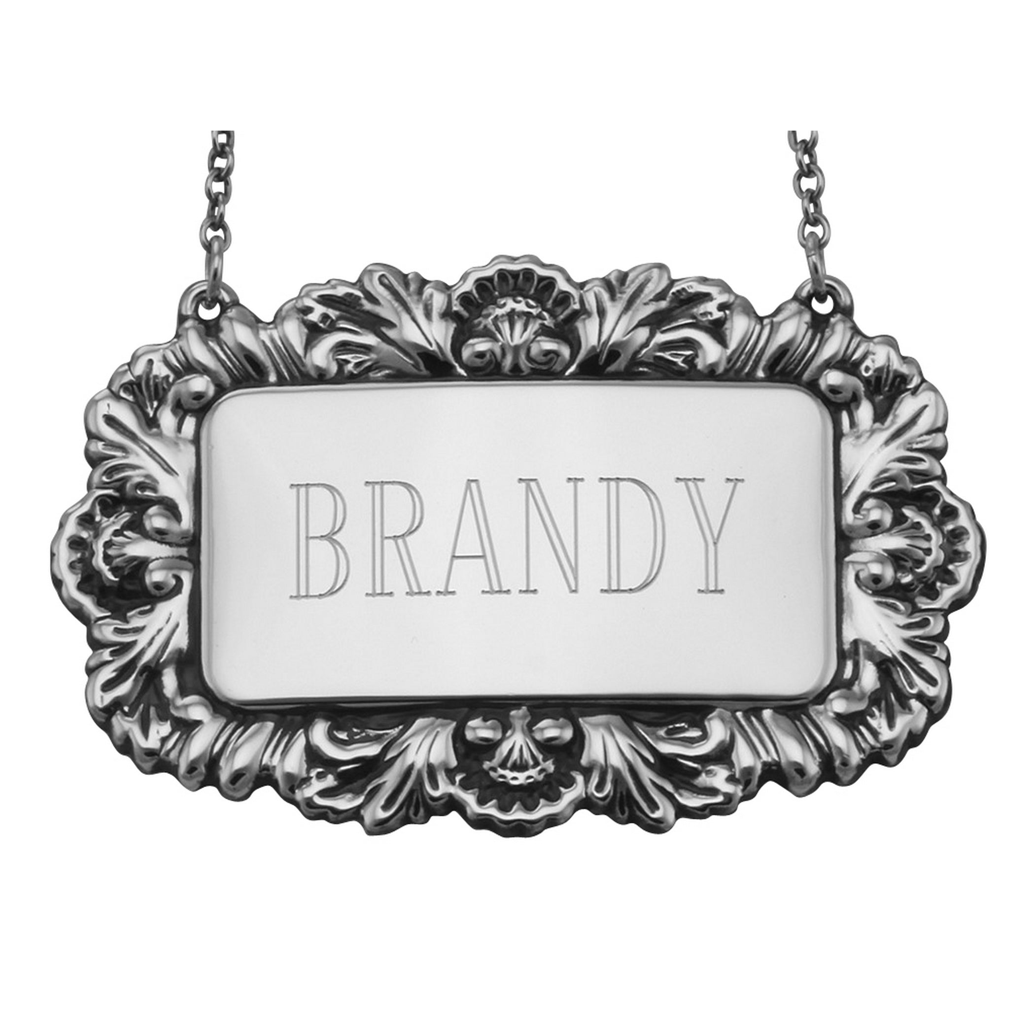 Sterling silver liquor decanter tags, front view