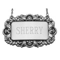 Sterling silver liquor decanter tags, front view