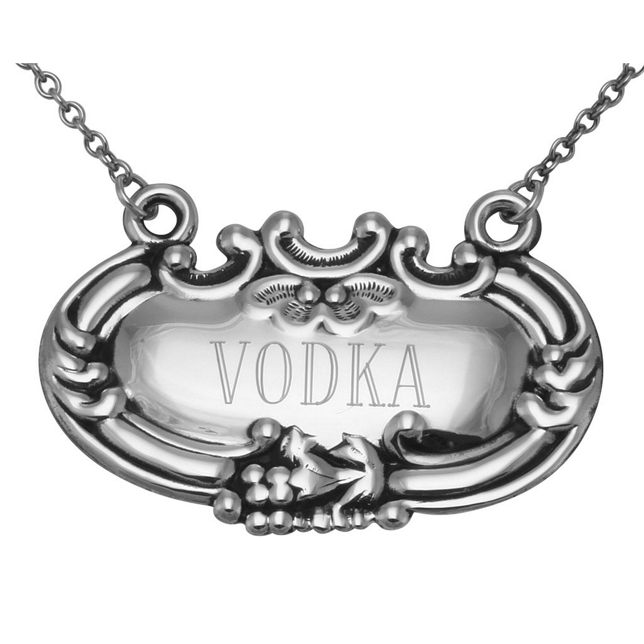 Sterling silver liquor decanter tags, front view