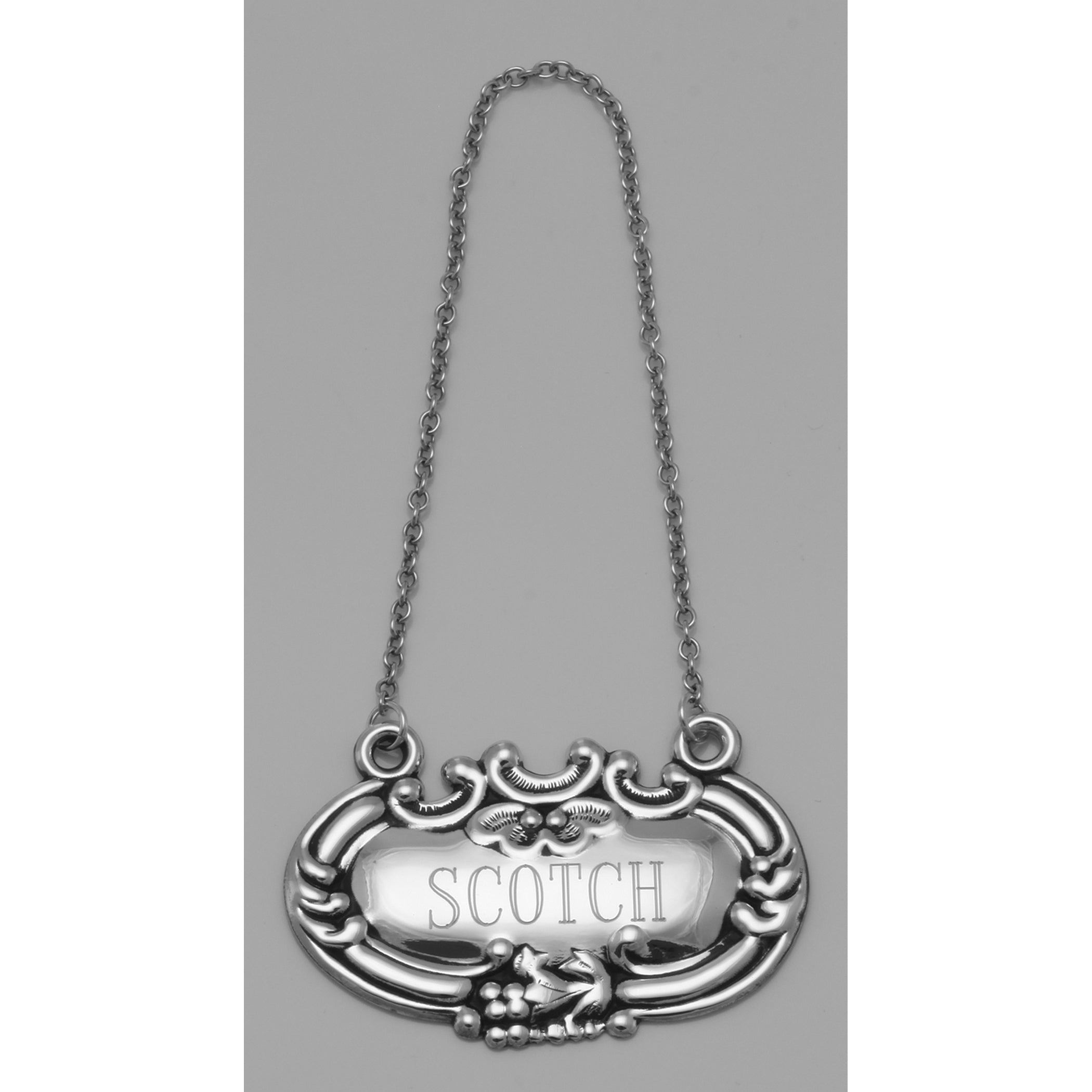 Back view of Scotch Liquor Decanter Label / Tag showing 925 sterling silver hallmark