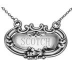 Sterling silver liquor decanter tags, front view