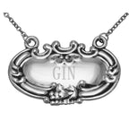 Sterling silver liquor decanter tags, front view