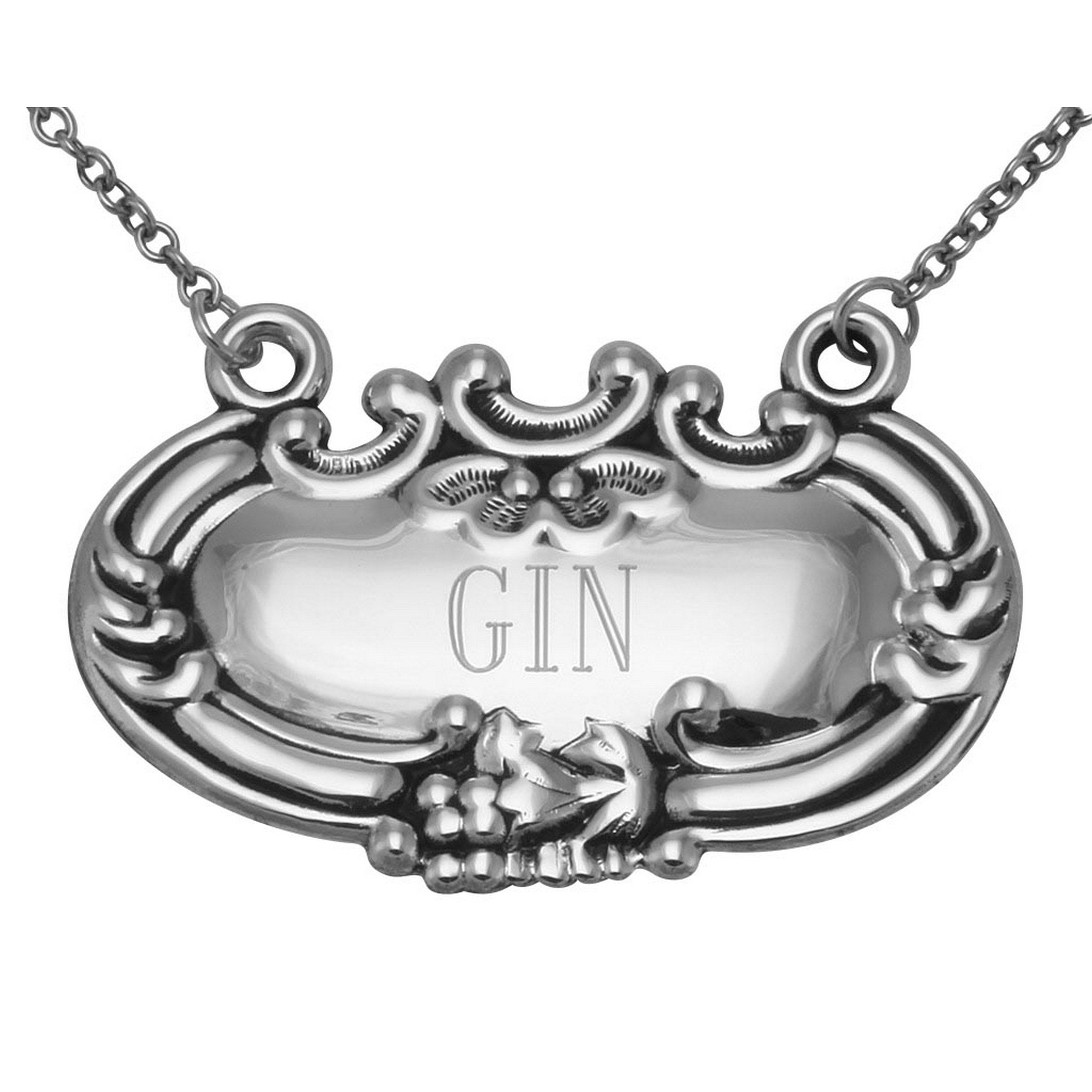 Sterling silver liquor decanter tags, front view