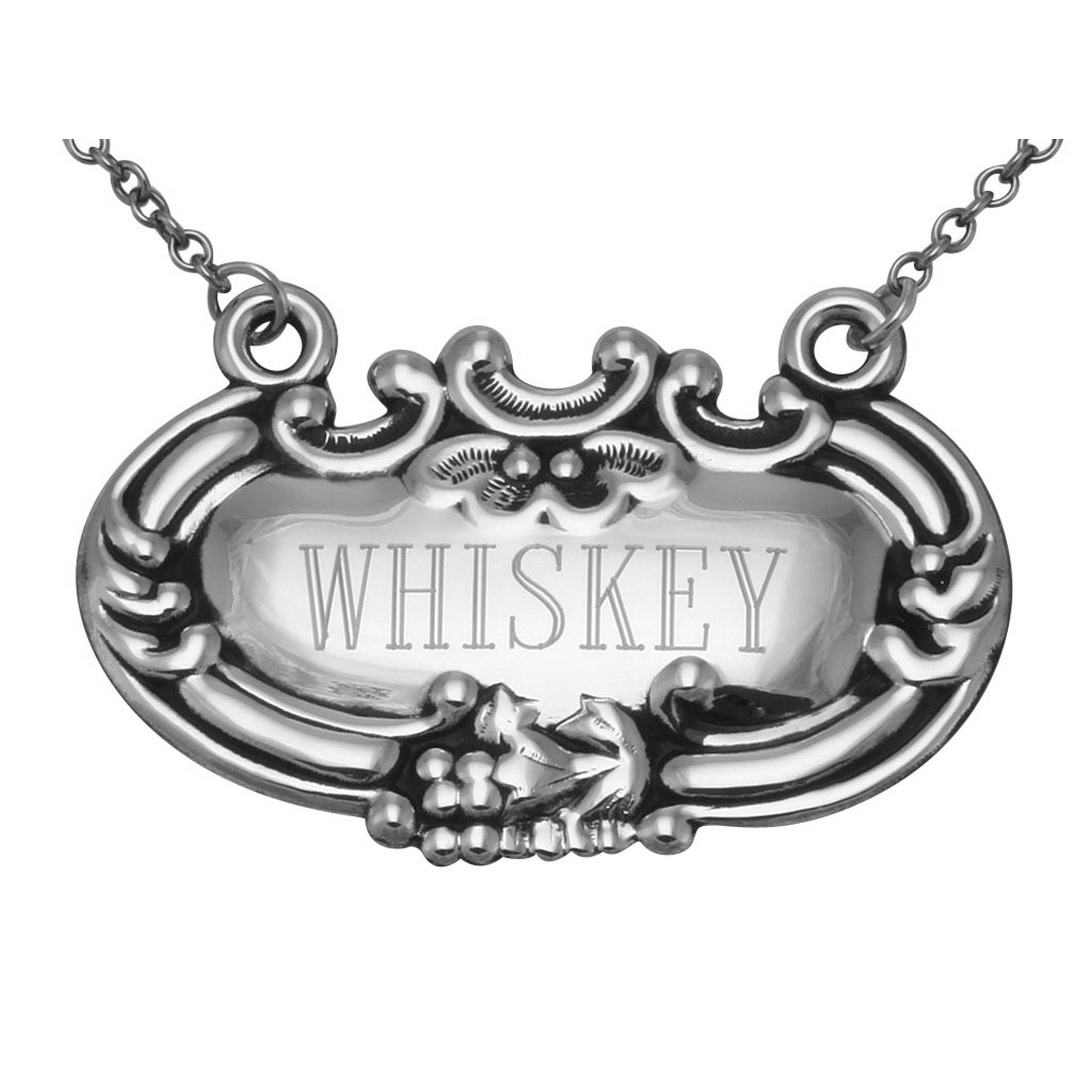 Sterling silver liquor decanter tags, front view