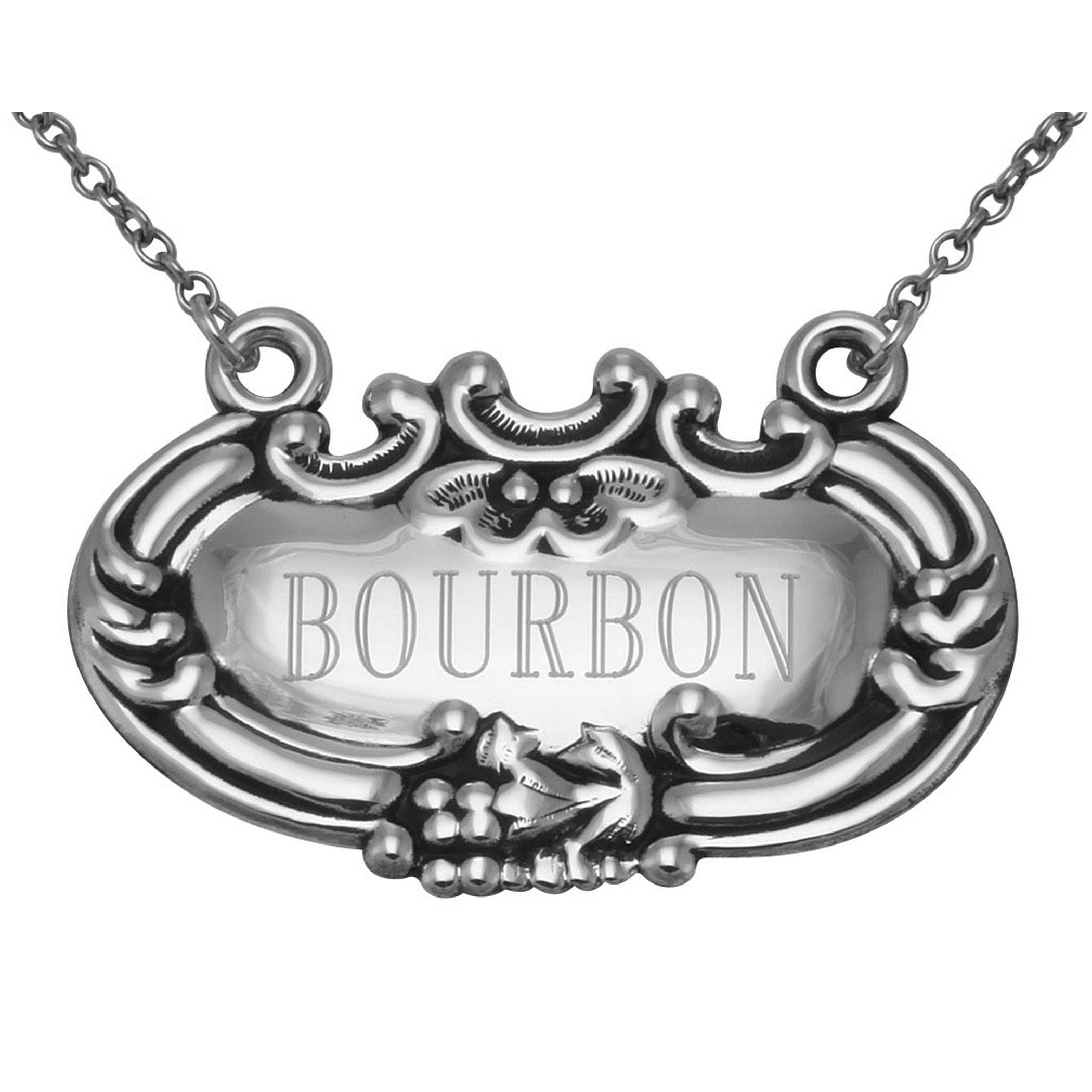Sterling silver liquor decanter tags, front view