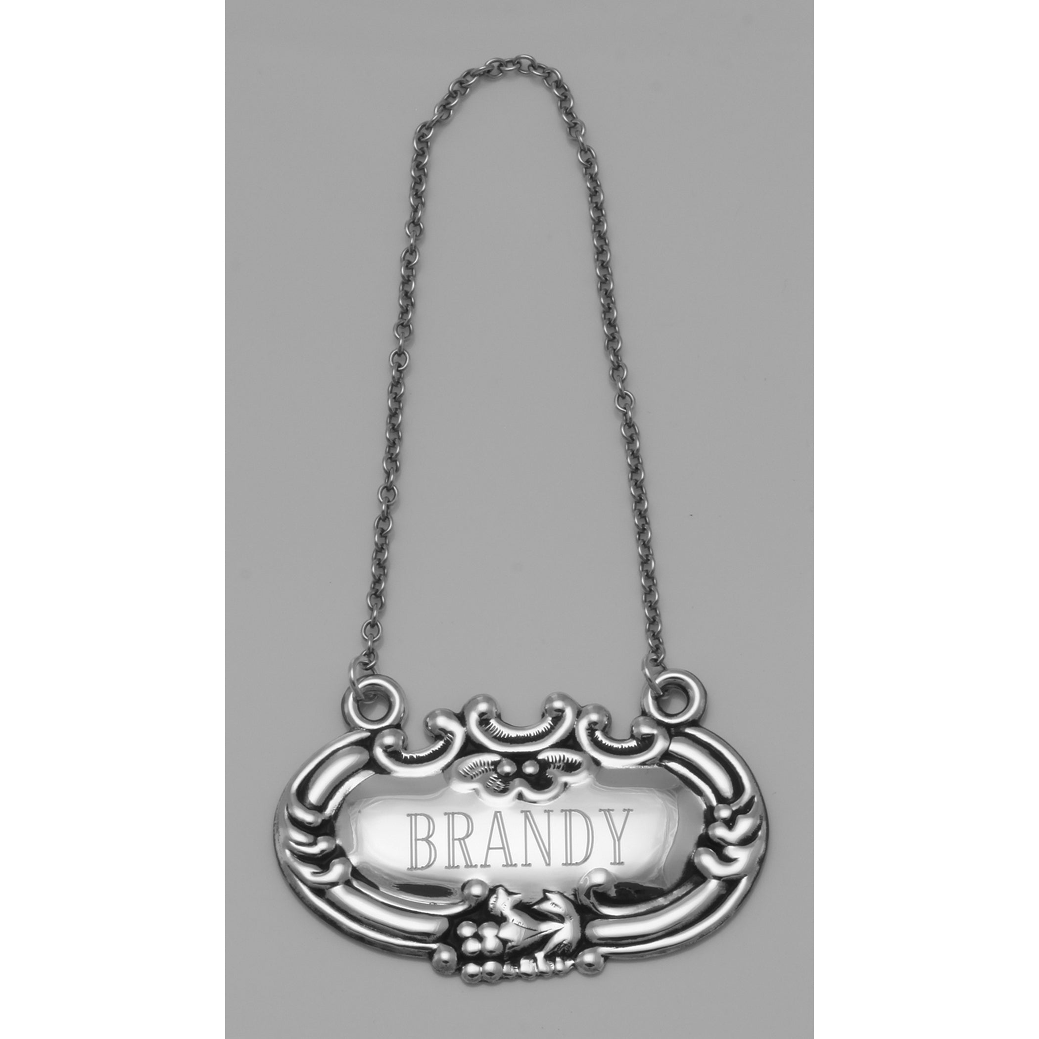 Back view of Brandy Liquor Decanter Label / Tag showing 925 sterling silver hallmark