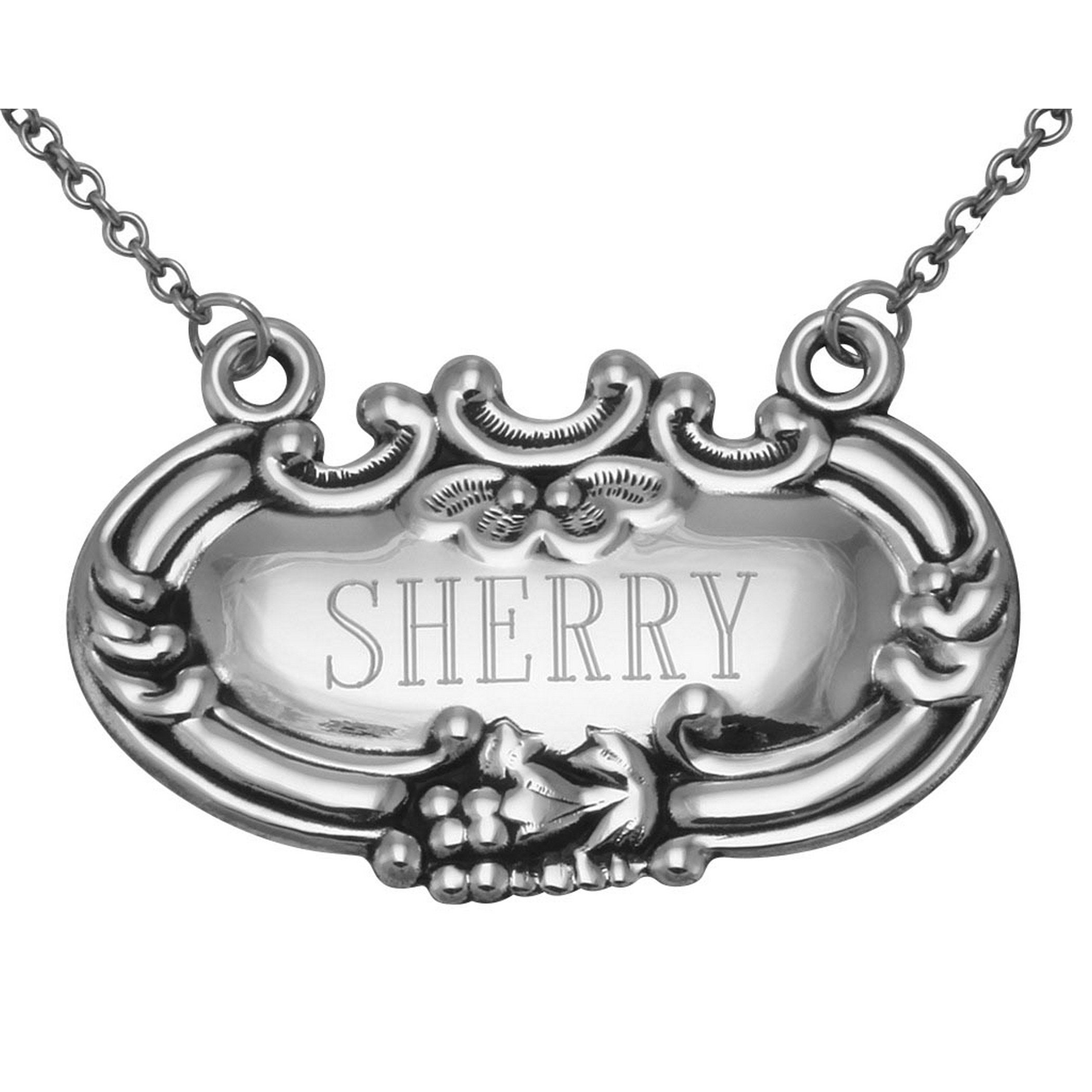 Sterling silver liquor decanter tags, front view