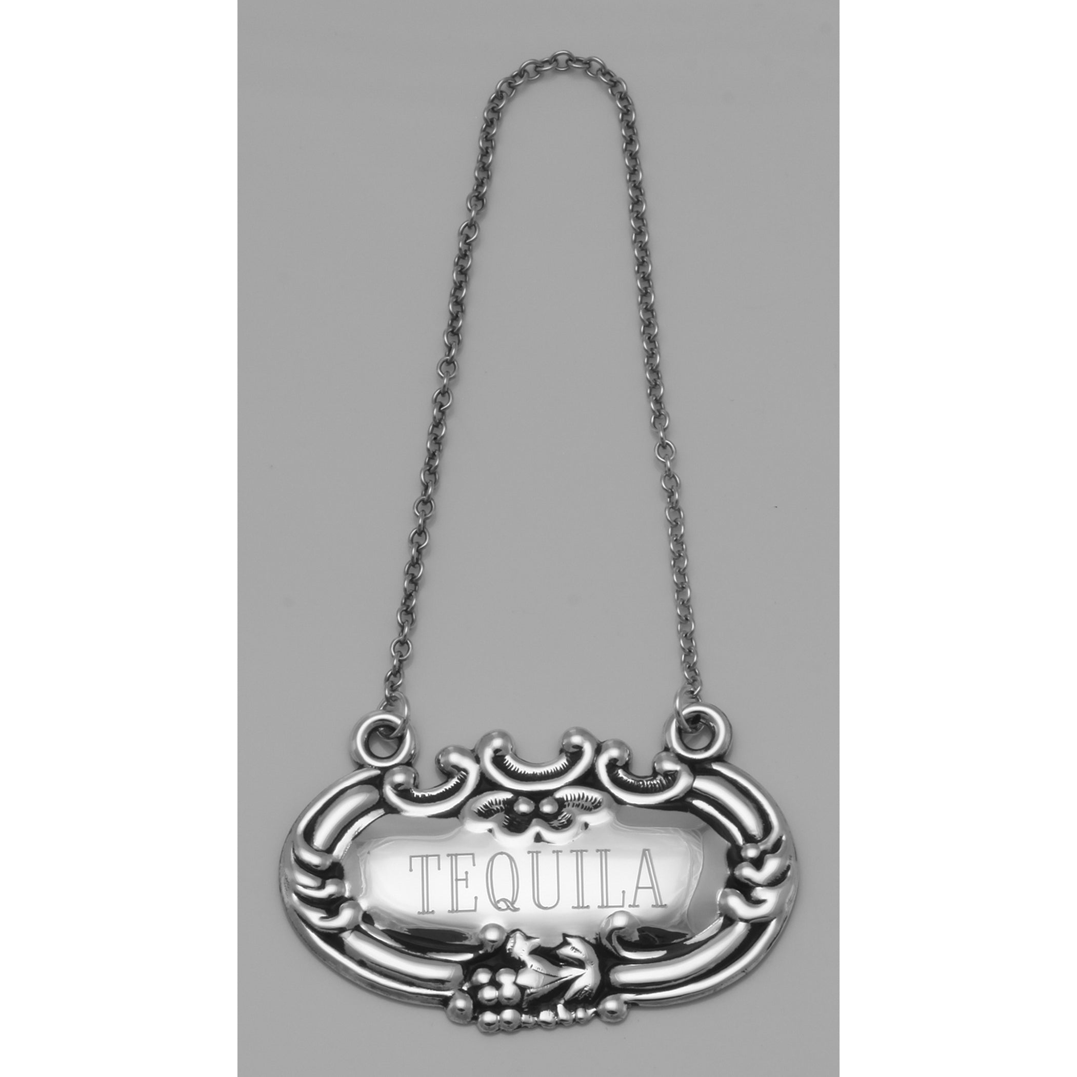 Back view of Tequila Liquor Decanter Label / Tag showing 925 sterling silver hallmark