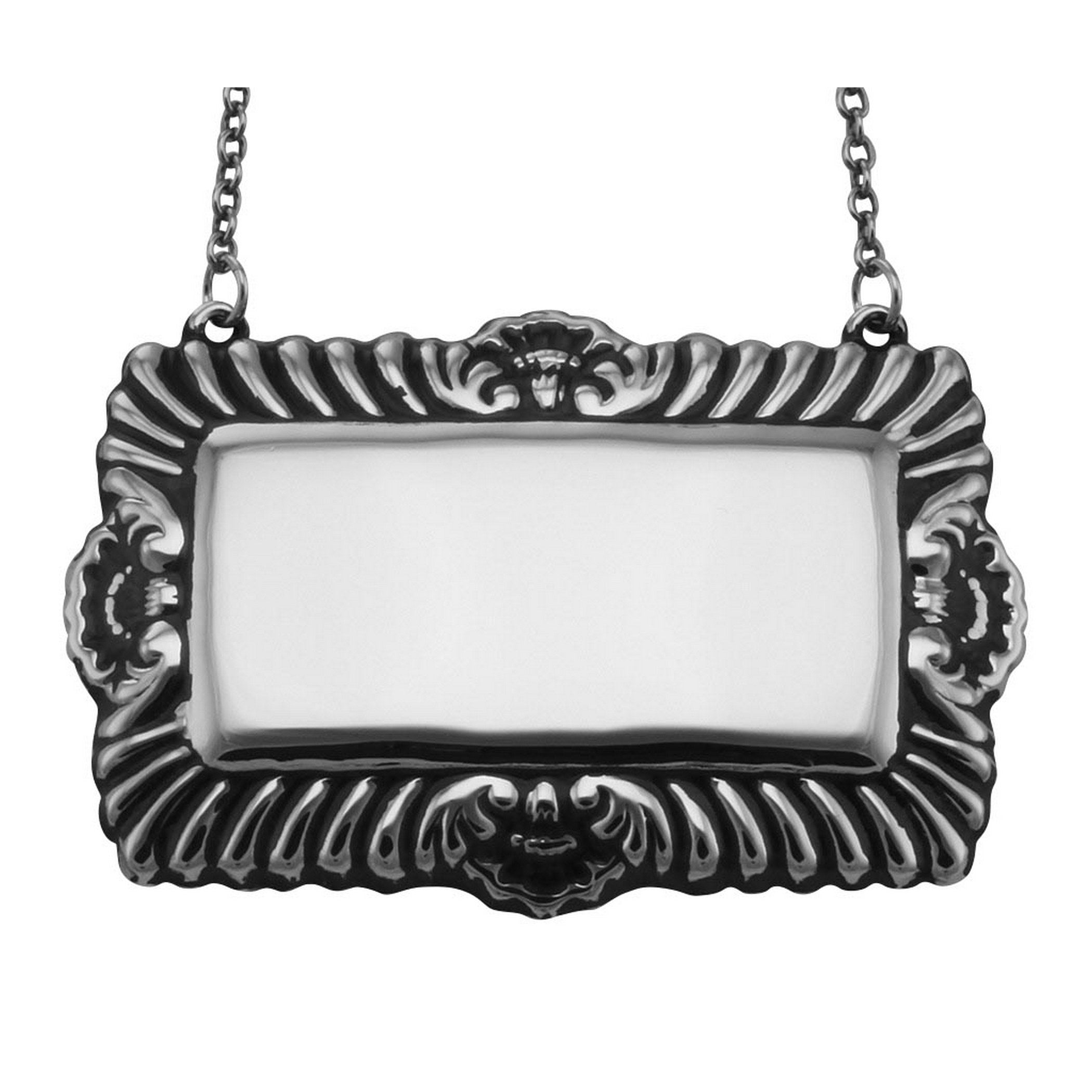 Sterling silver liquor decanter tags, front view