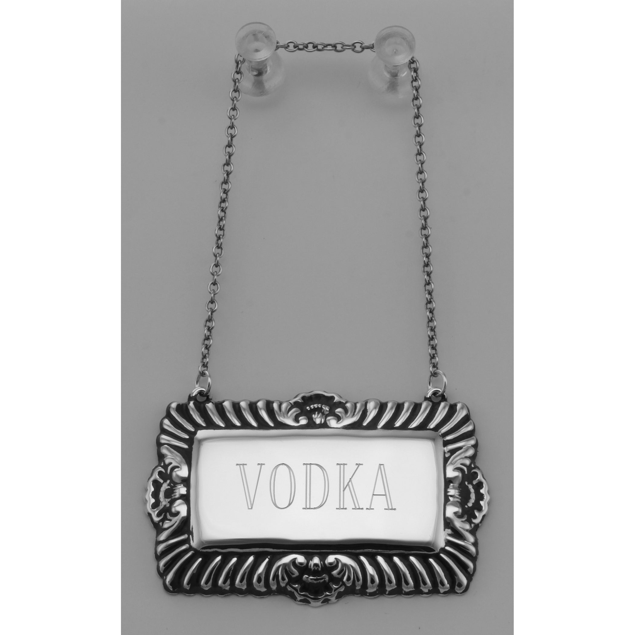 Detail view of Vodka Liquor Decanter Label / Tag highlighting design details
