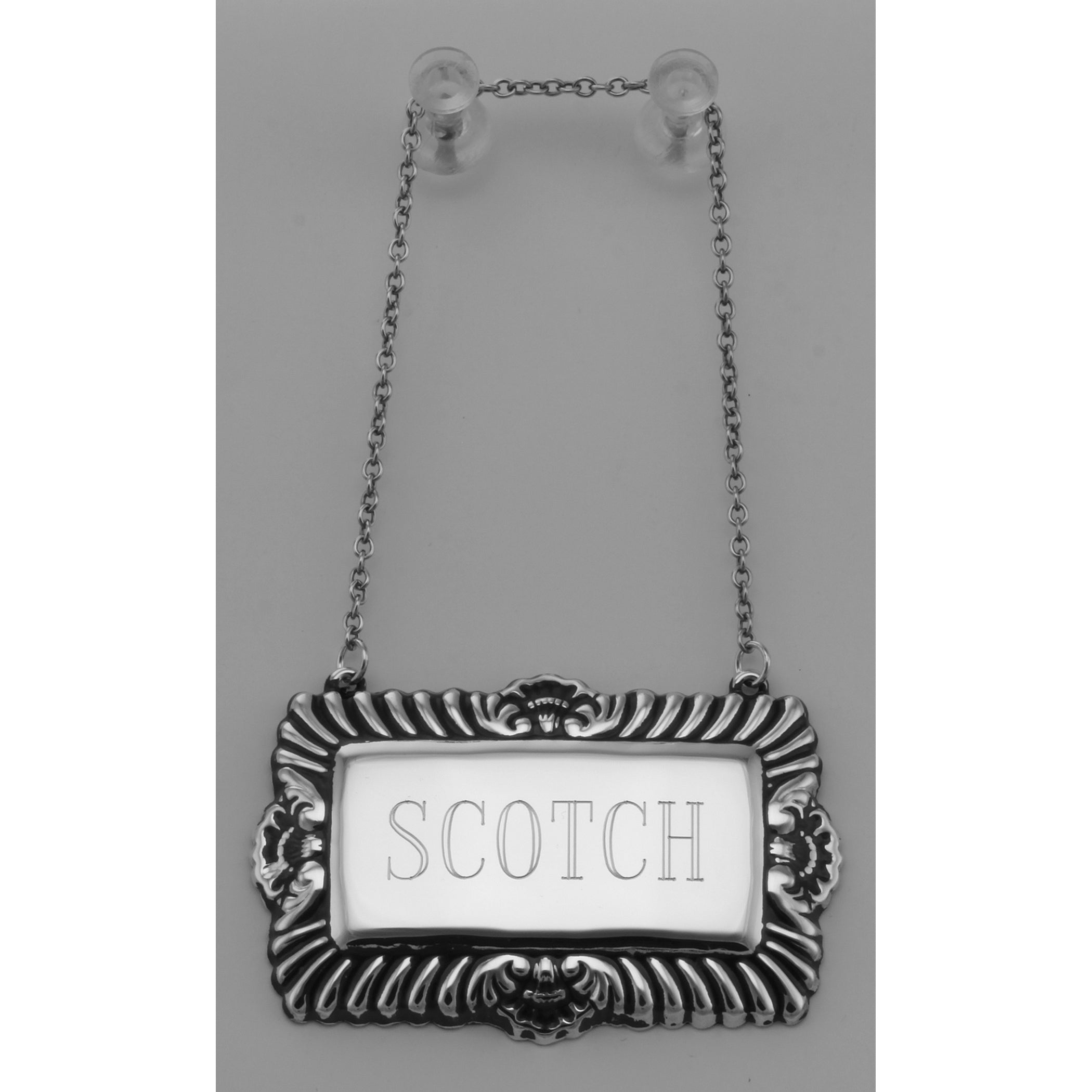 Detail view of Scotch Liquor Decanter Label / Tag highlighting design details