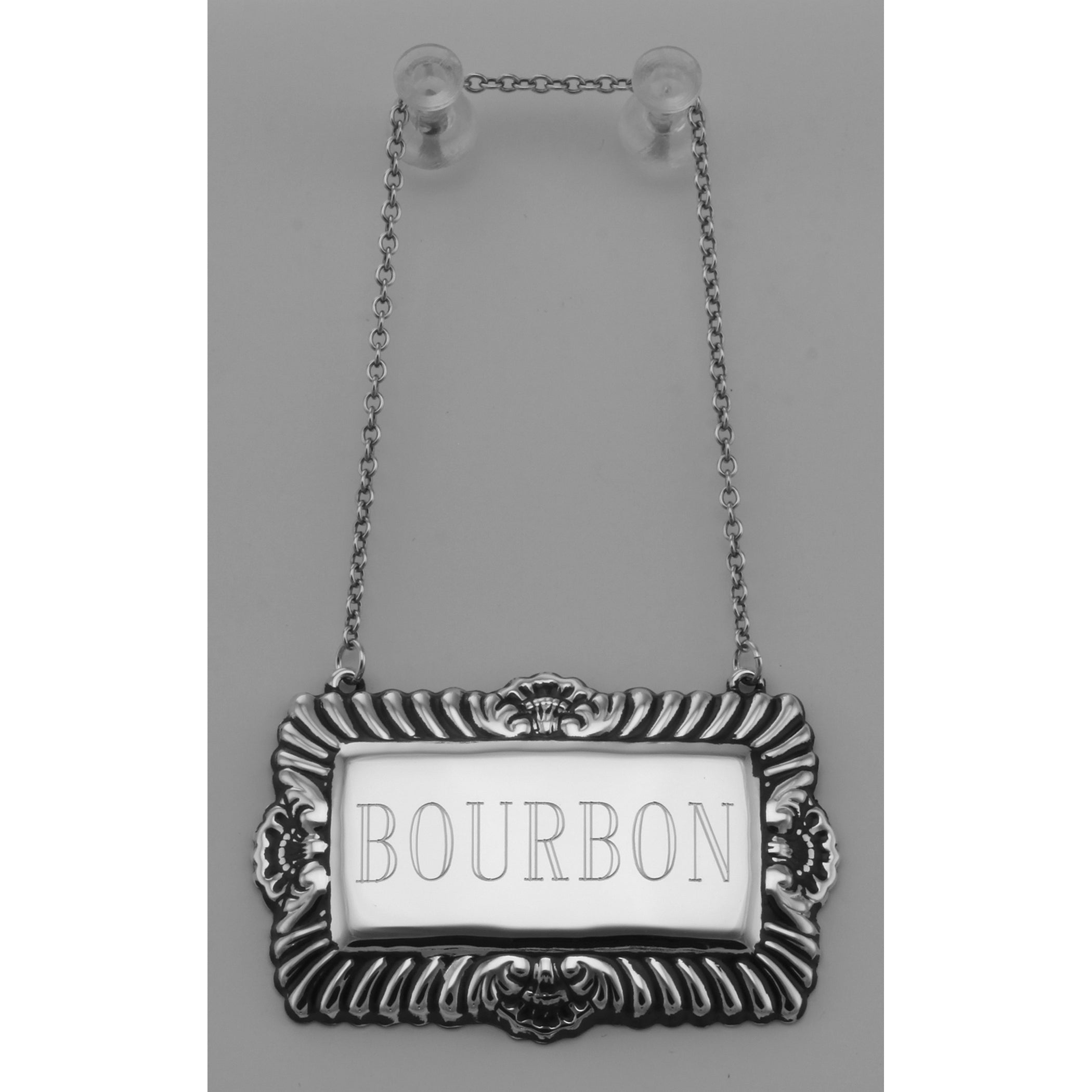 Detail view of Bourbon Liquor Decanter Label / Tag highlighting design details