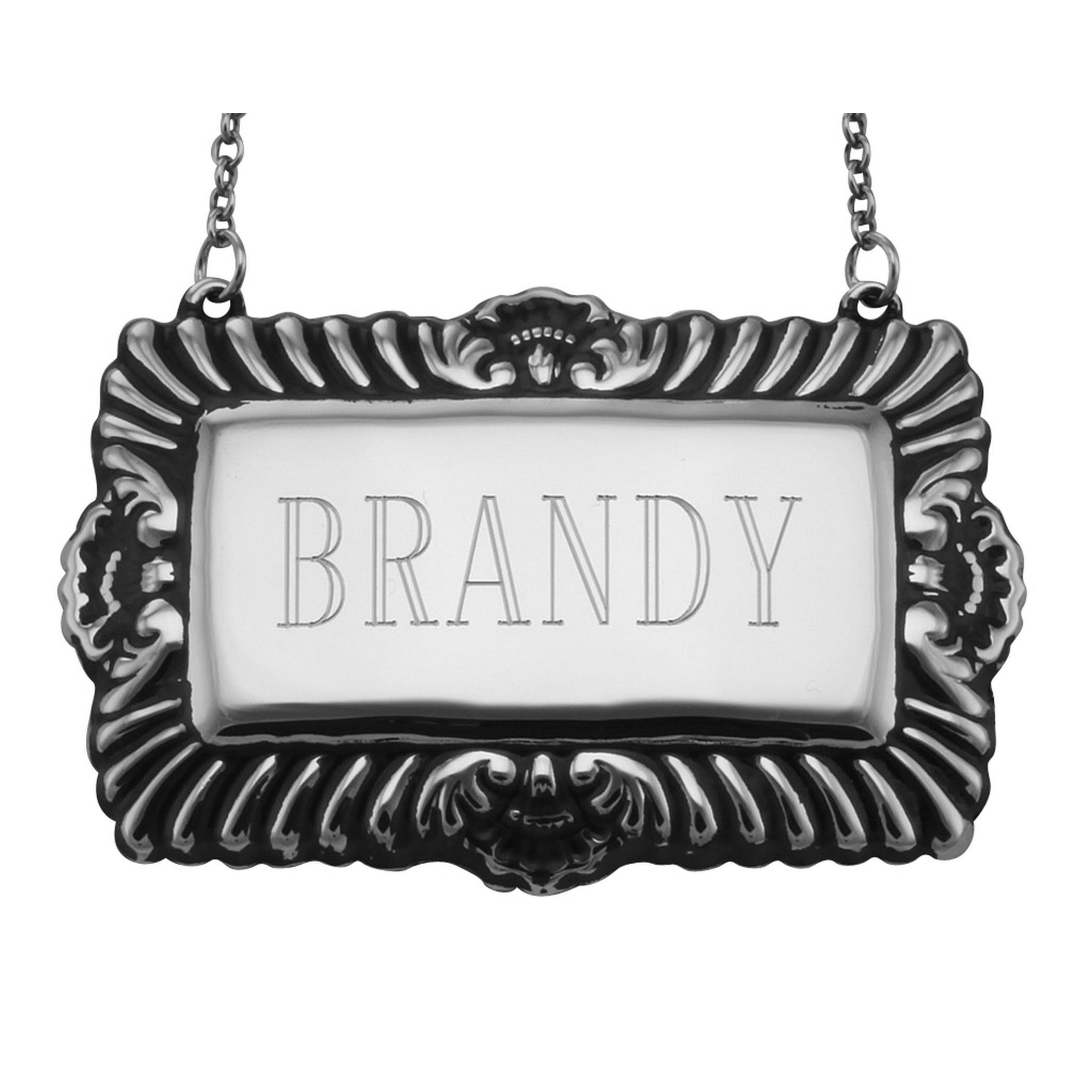 Sterling silver liquor decanter tags, front view