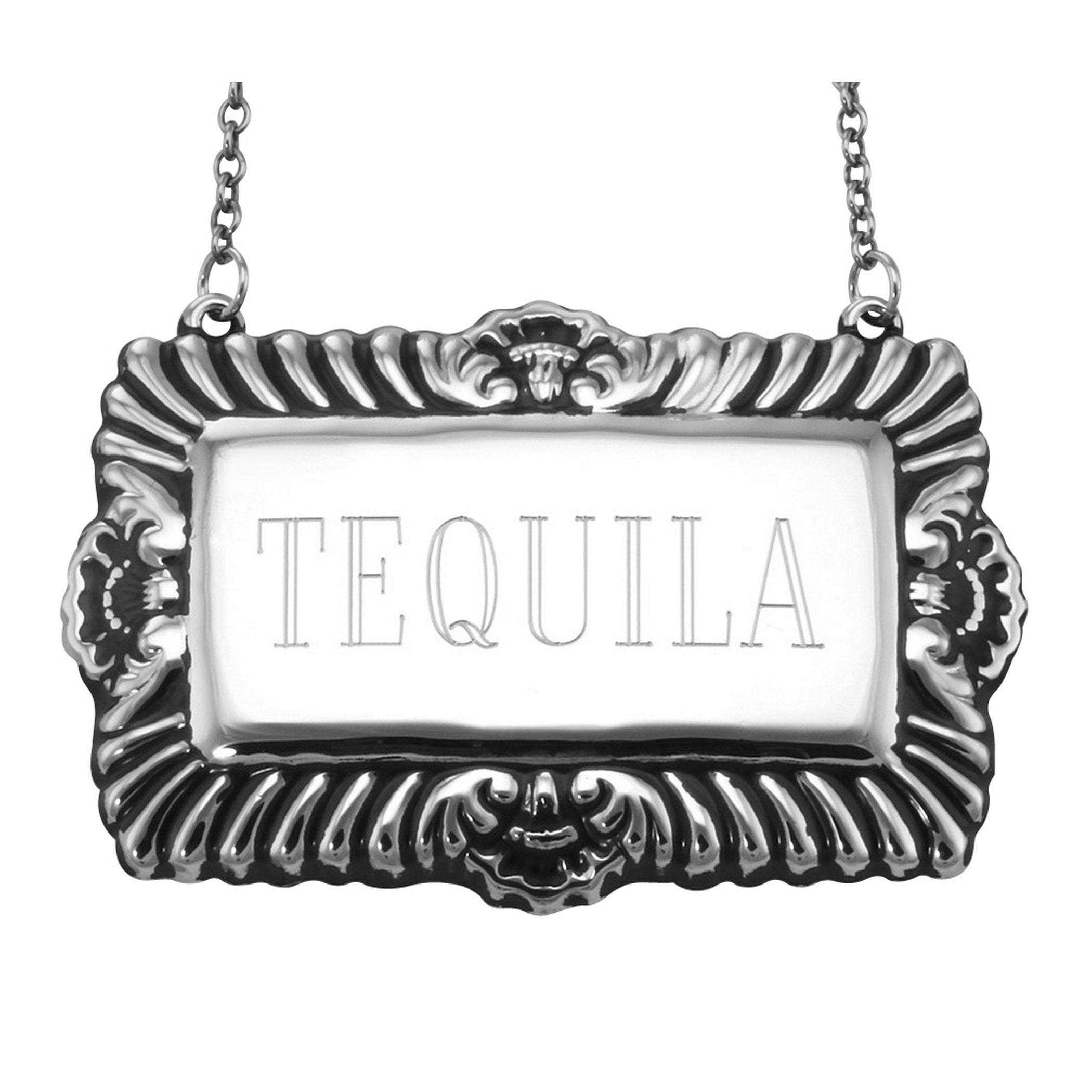 Sterling silver liquor decanter tags, front view
