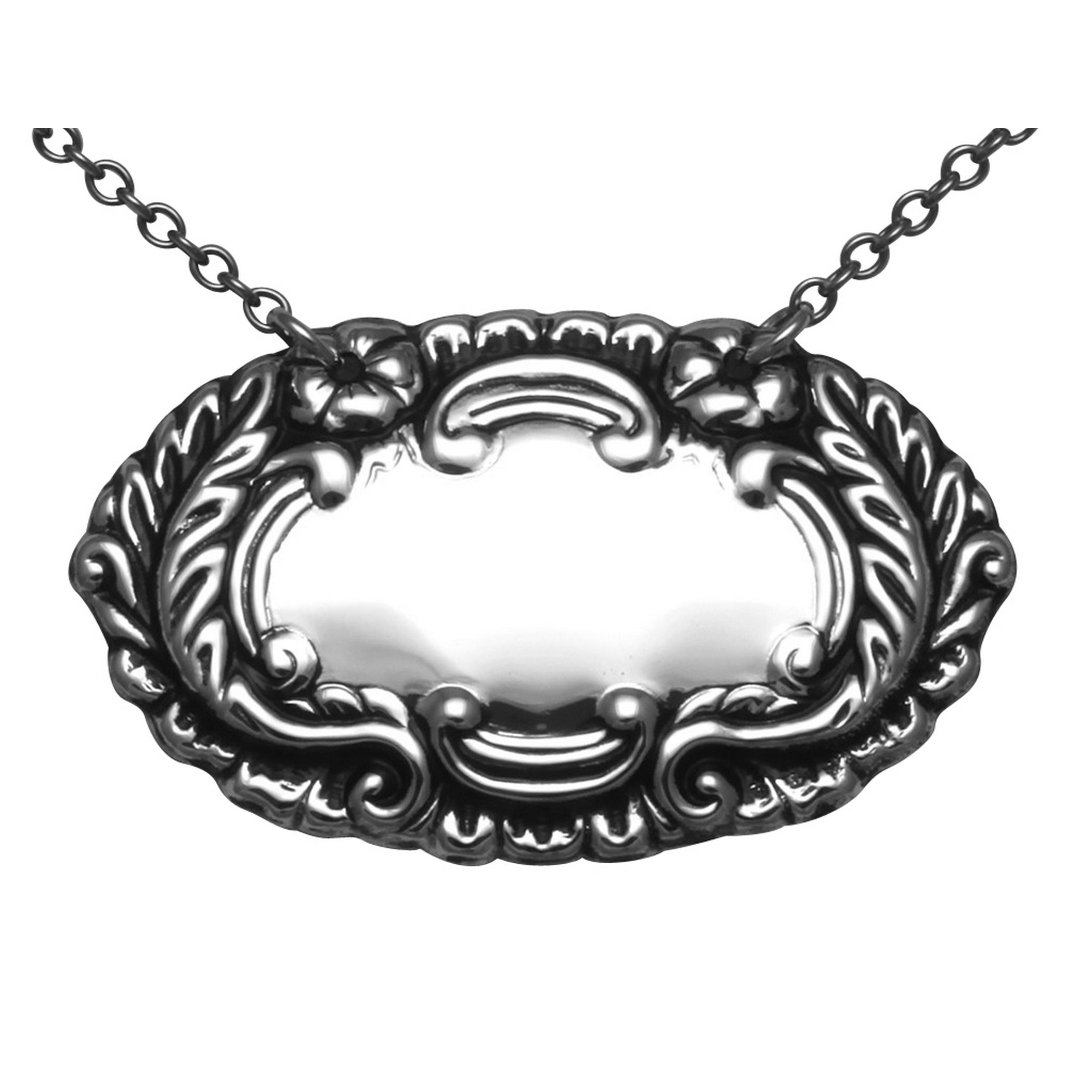 Antique style, sterling silver liquor decanter tags, front view