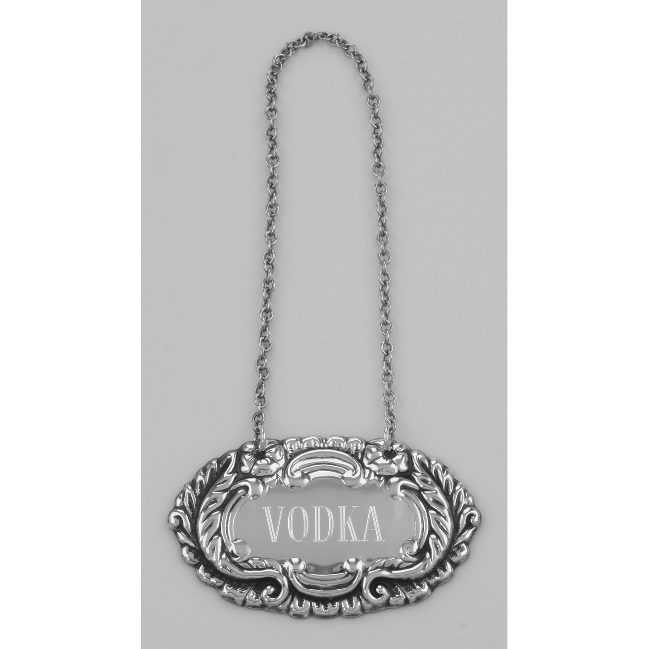 Detail view of Vodka Liquor Decanter Label / Tag highlighting design details