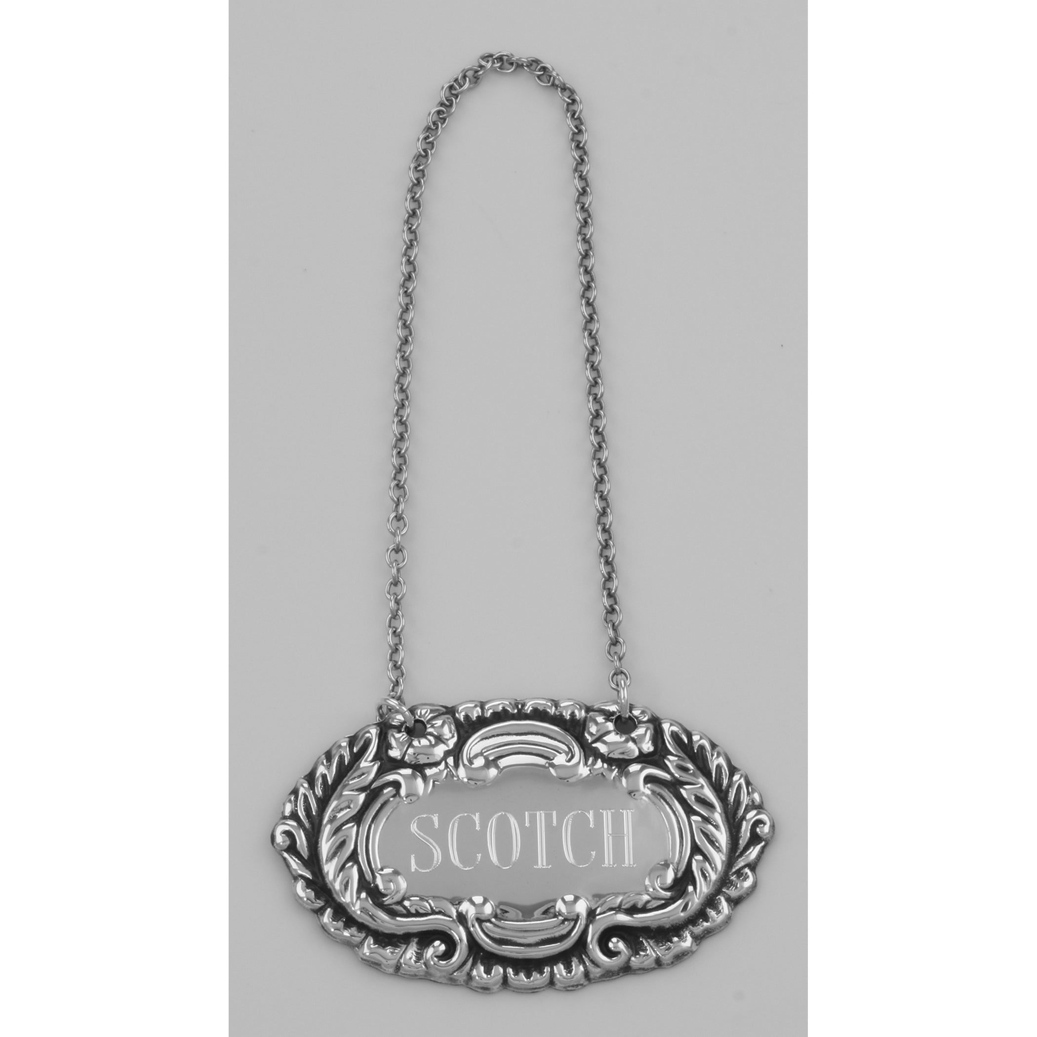 Detail view of Scotch Liquor Decanter Label / Tag highlighting design details