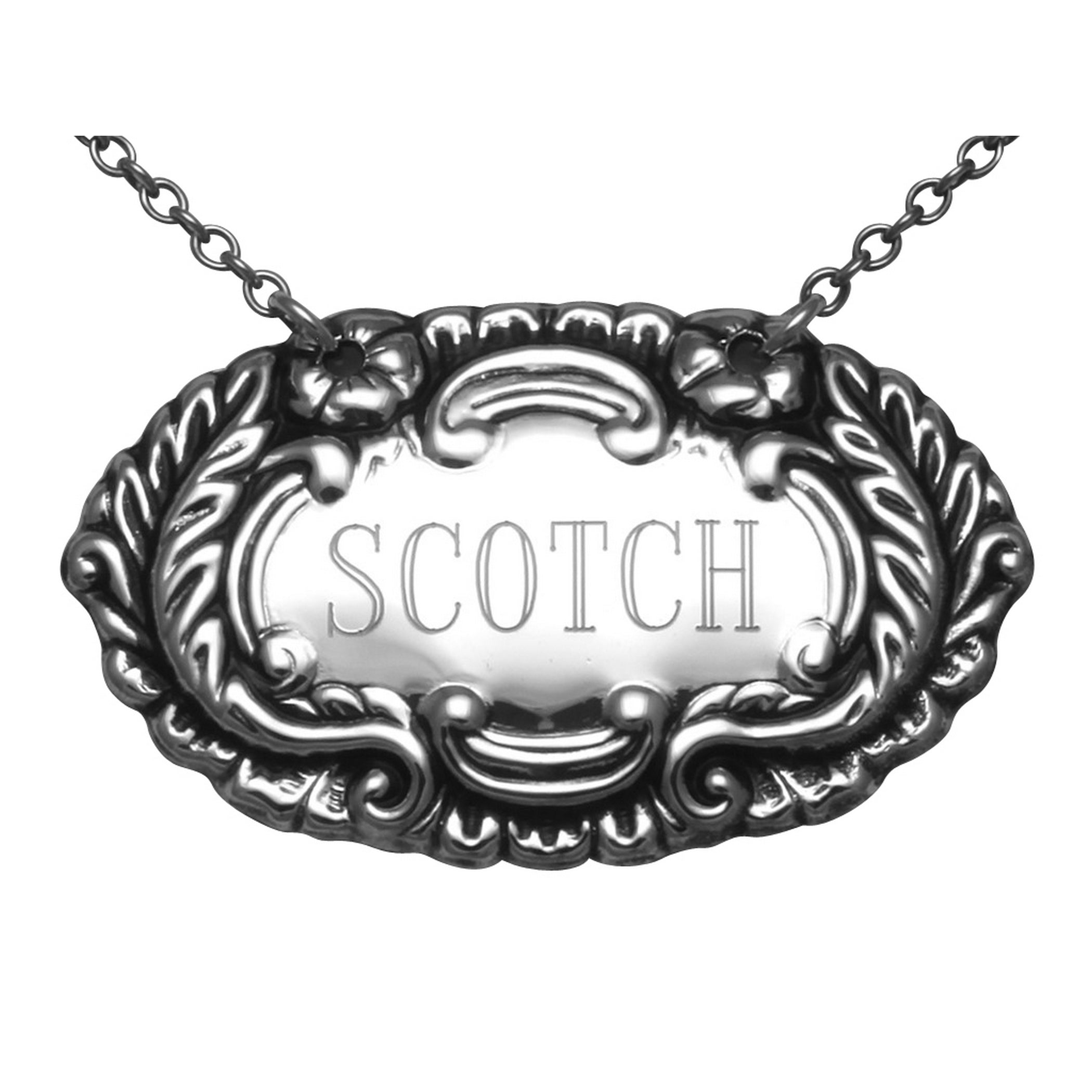 Sterling silver liquor decanter tags, front view