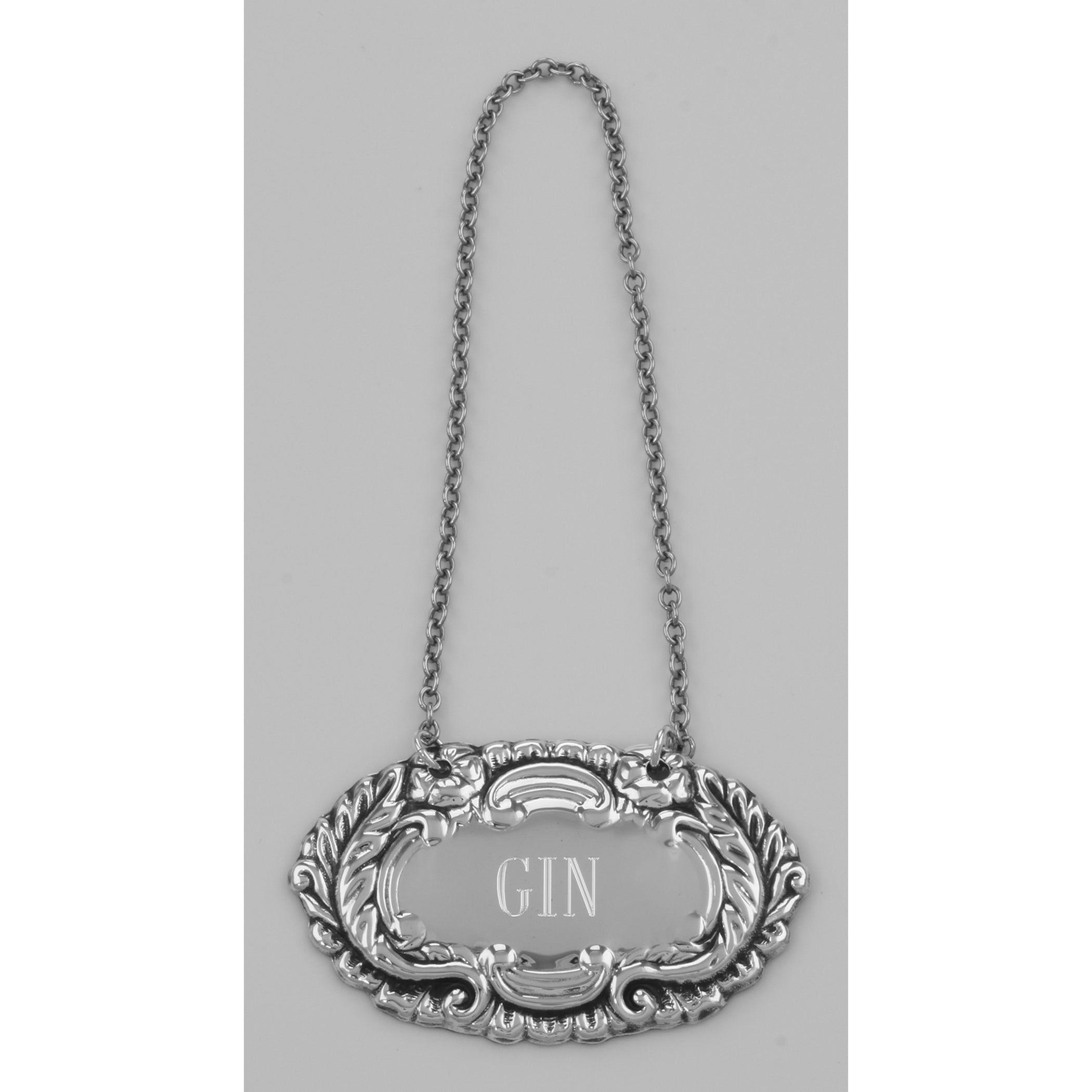 Detail view of Gin Liquor Decanter Label / Tag highlighting design details