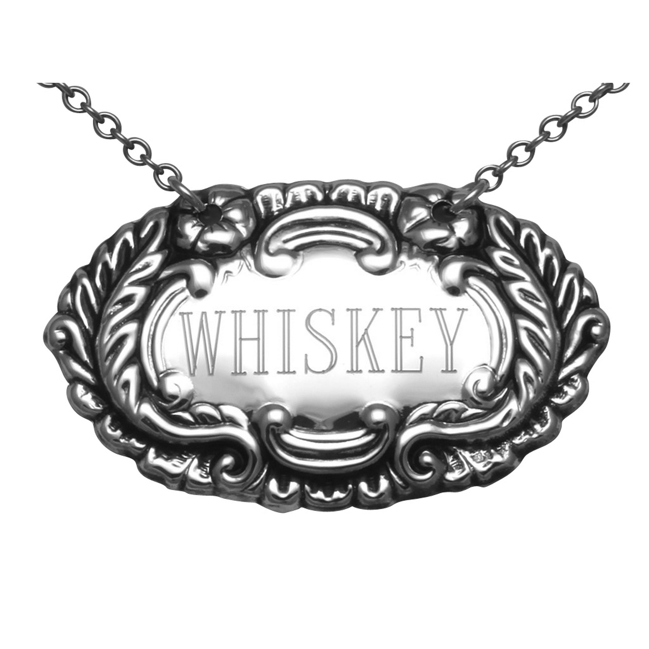 Sterling silver liquor decanter tags, front view
