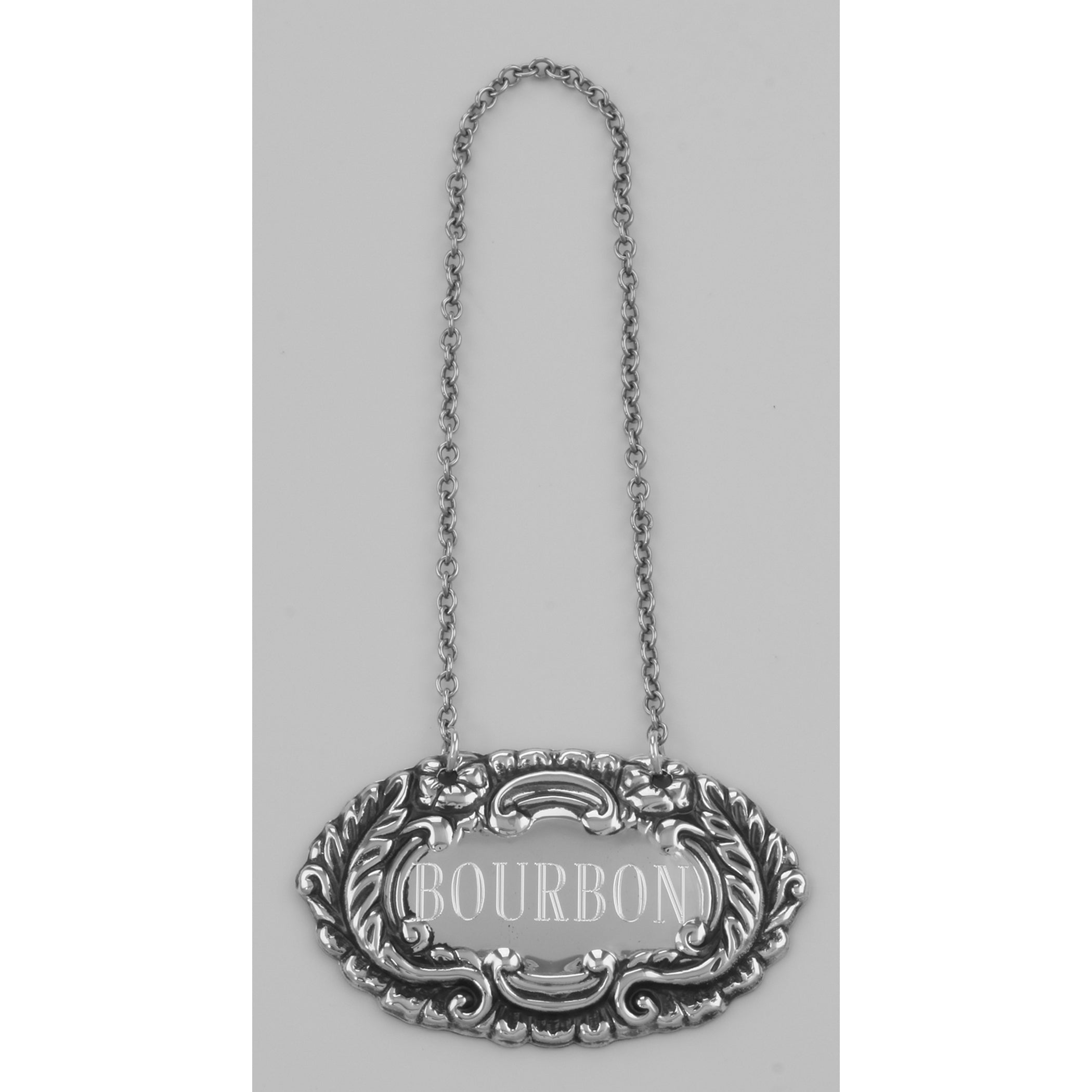 Detail view of Bourbon Liquor Decanter Label / Tag highlighting design details
