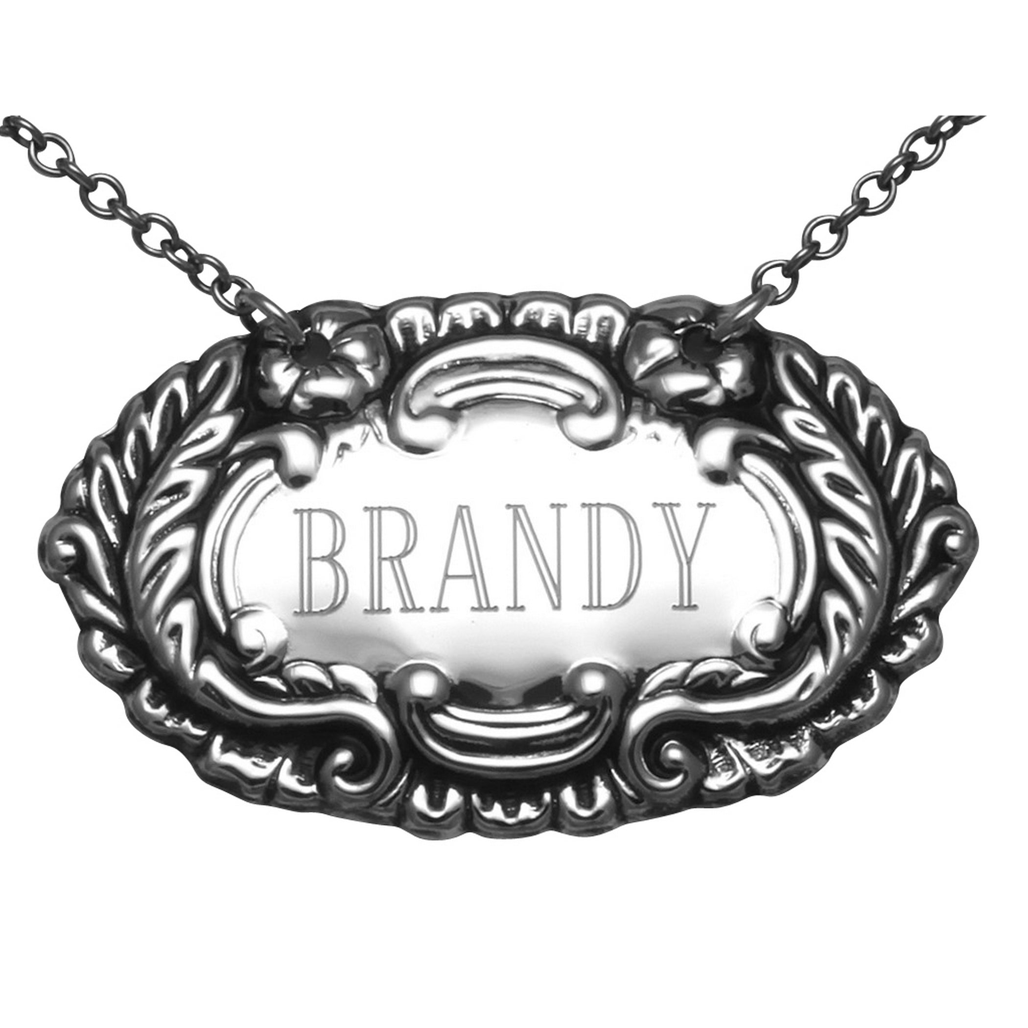 Sterling silver liquor decanter tags, front view