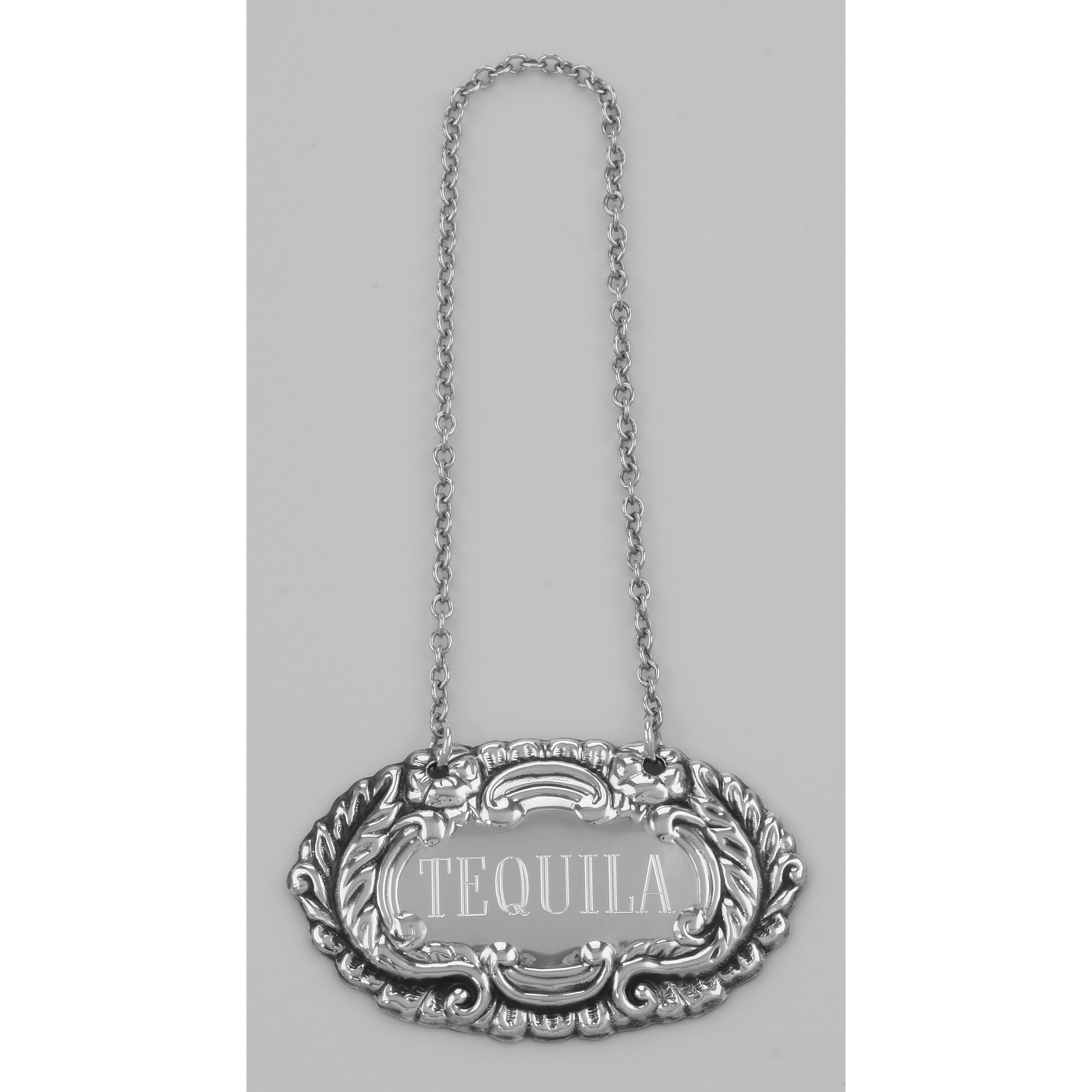 Back view of Tequila Liquor Decanter Label / Tag showing 925 sterling silver hallmark