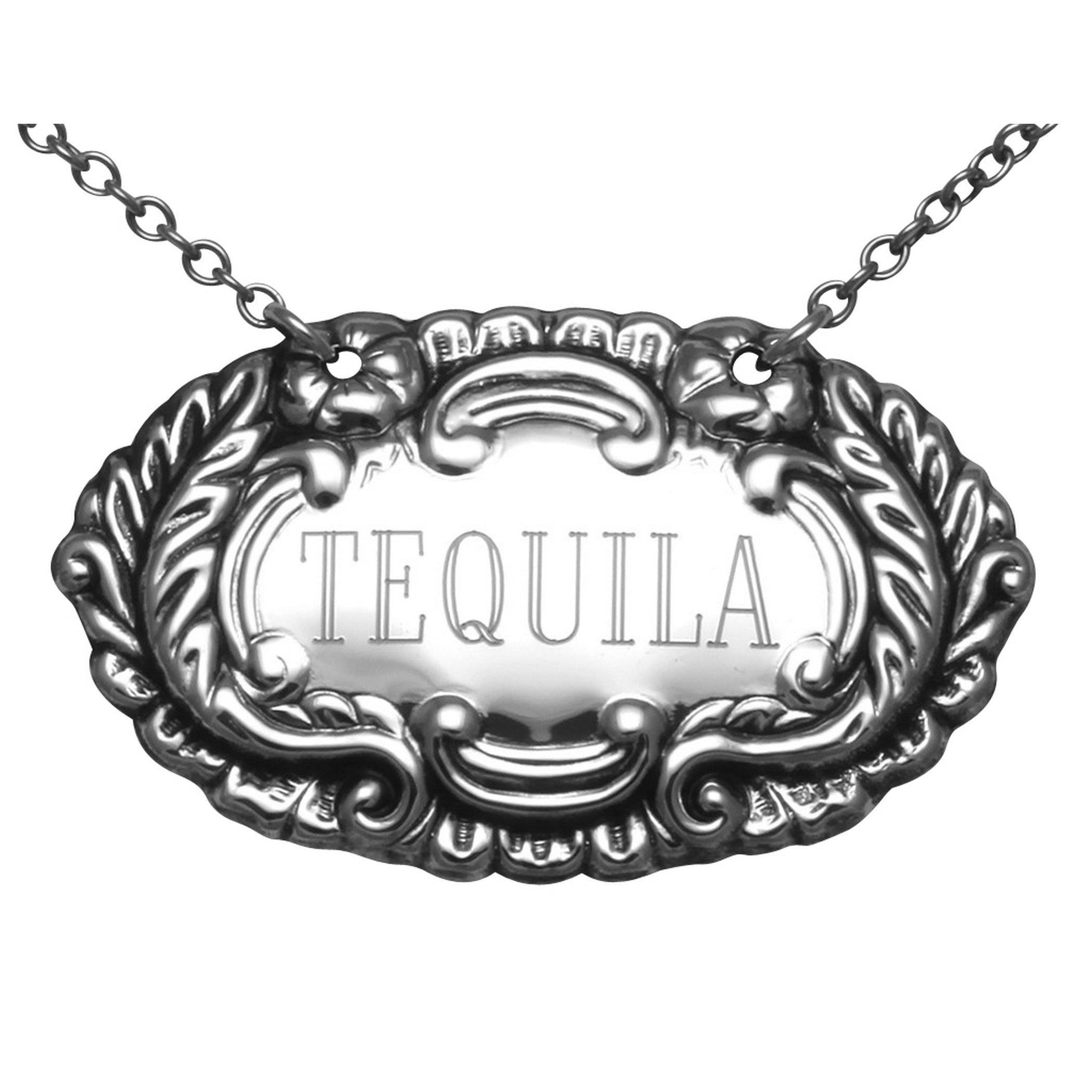 Sterling silver liquor decanter tags, front view