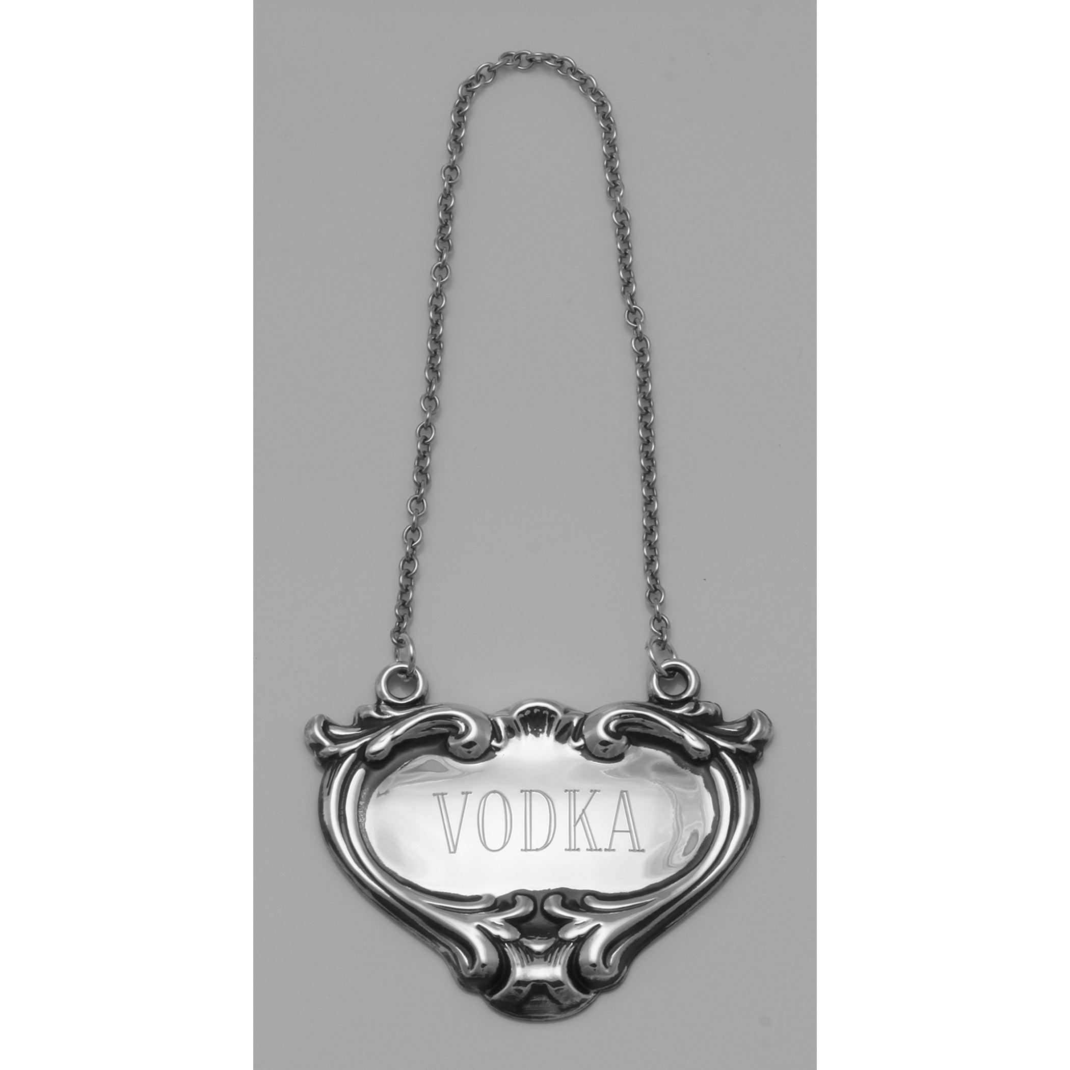 Detail view of Vodka Liquor Decanter Label / Tag highlighting design details