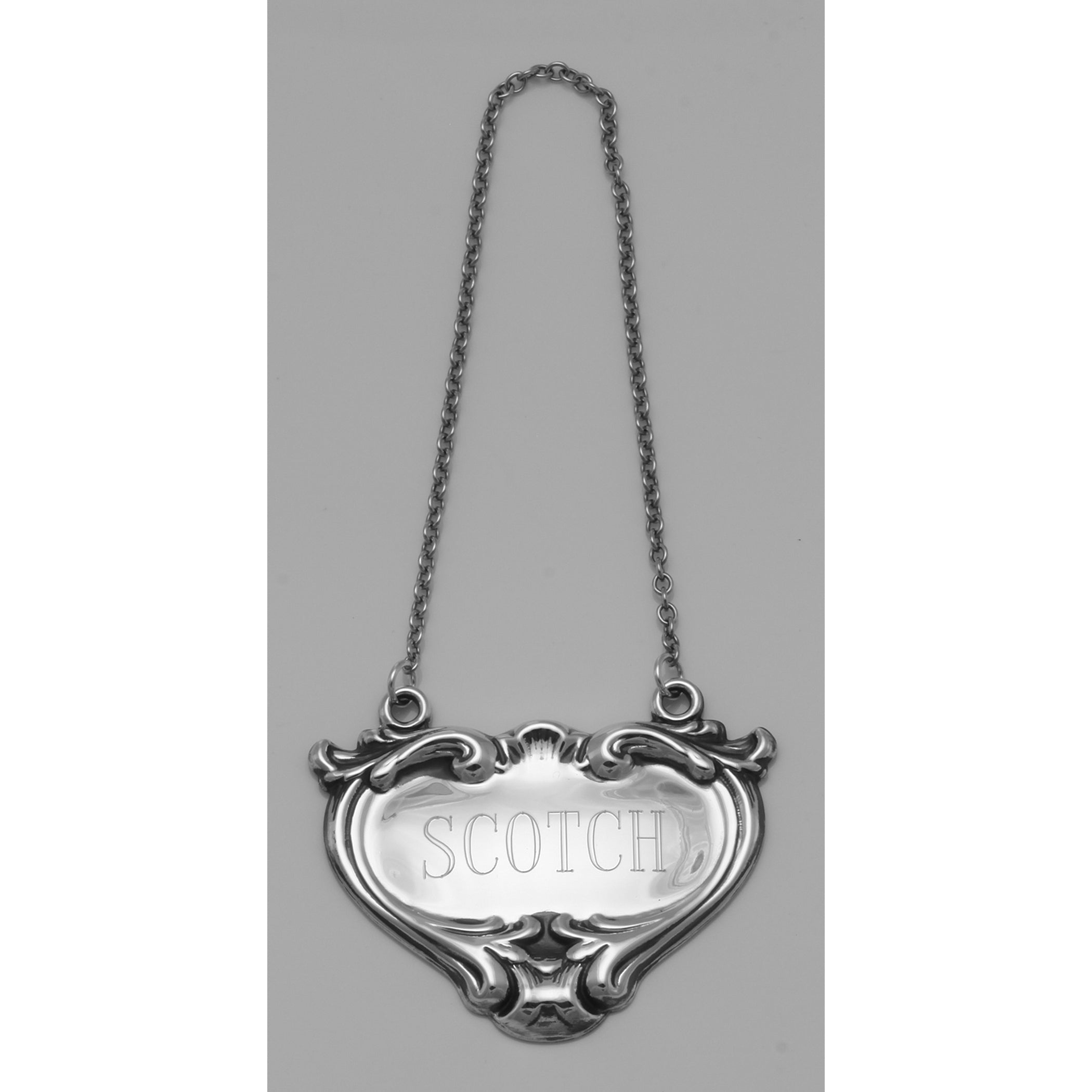 Back view of Scotch Liquor Decanter Label / Tag showing 925 sterling silver hallmark