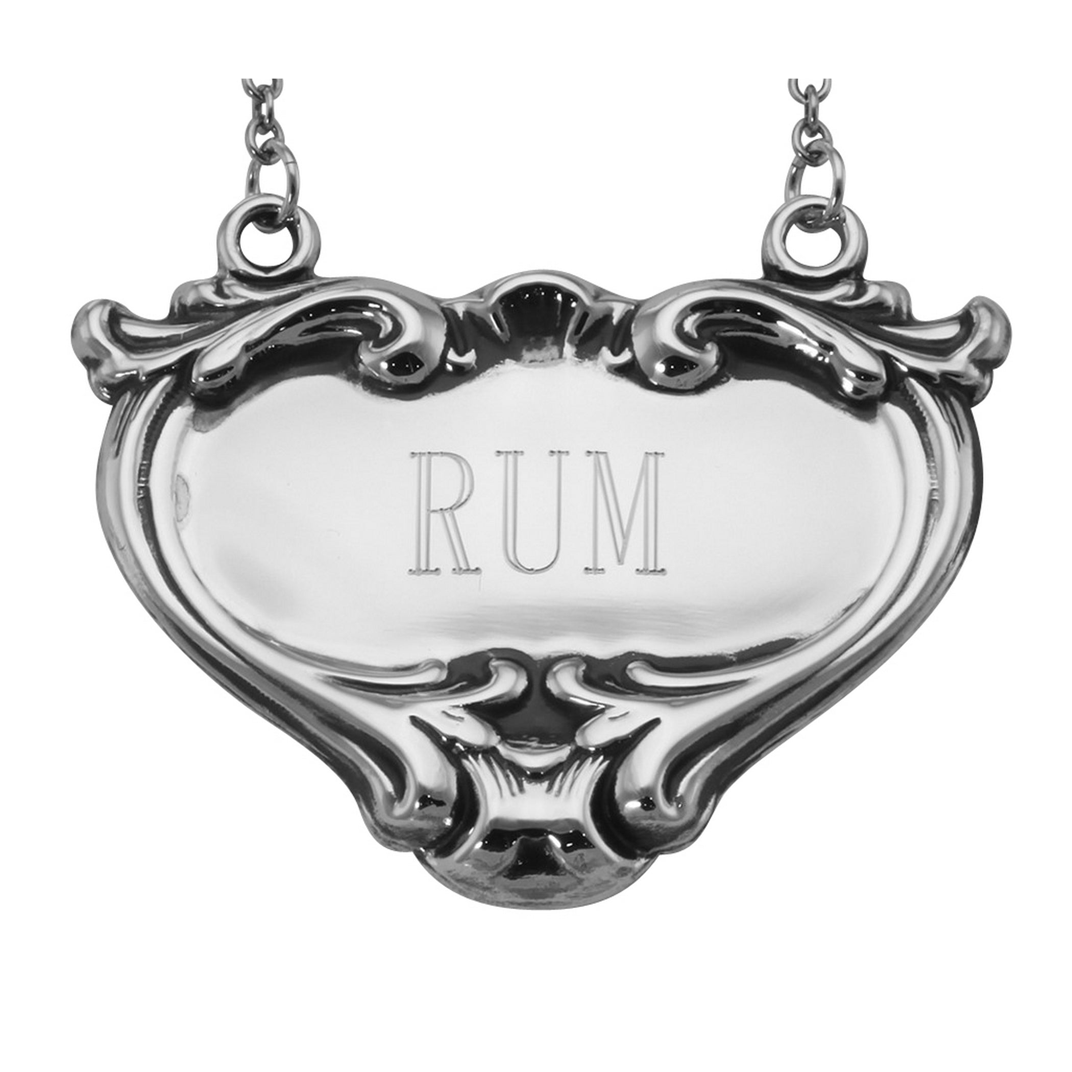 Sterling silver liquor decanter tags, front view