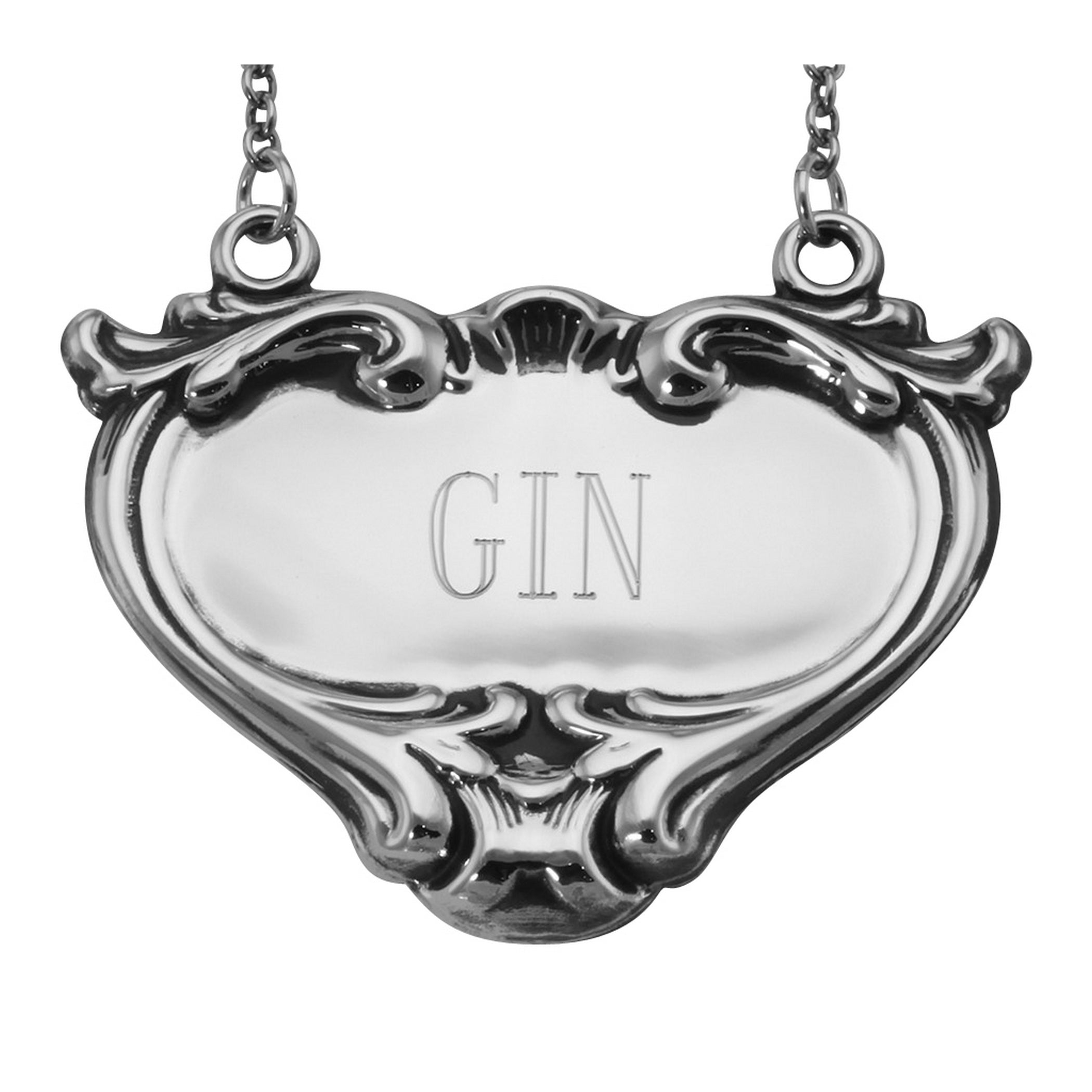 Sterling silver liquor decanter tags, front view