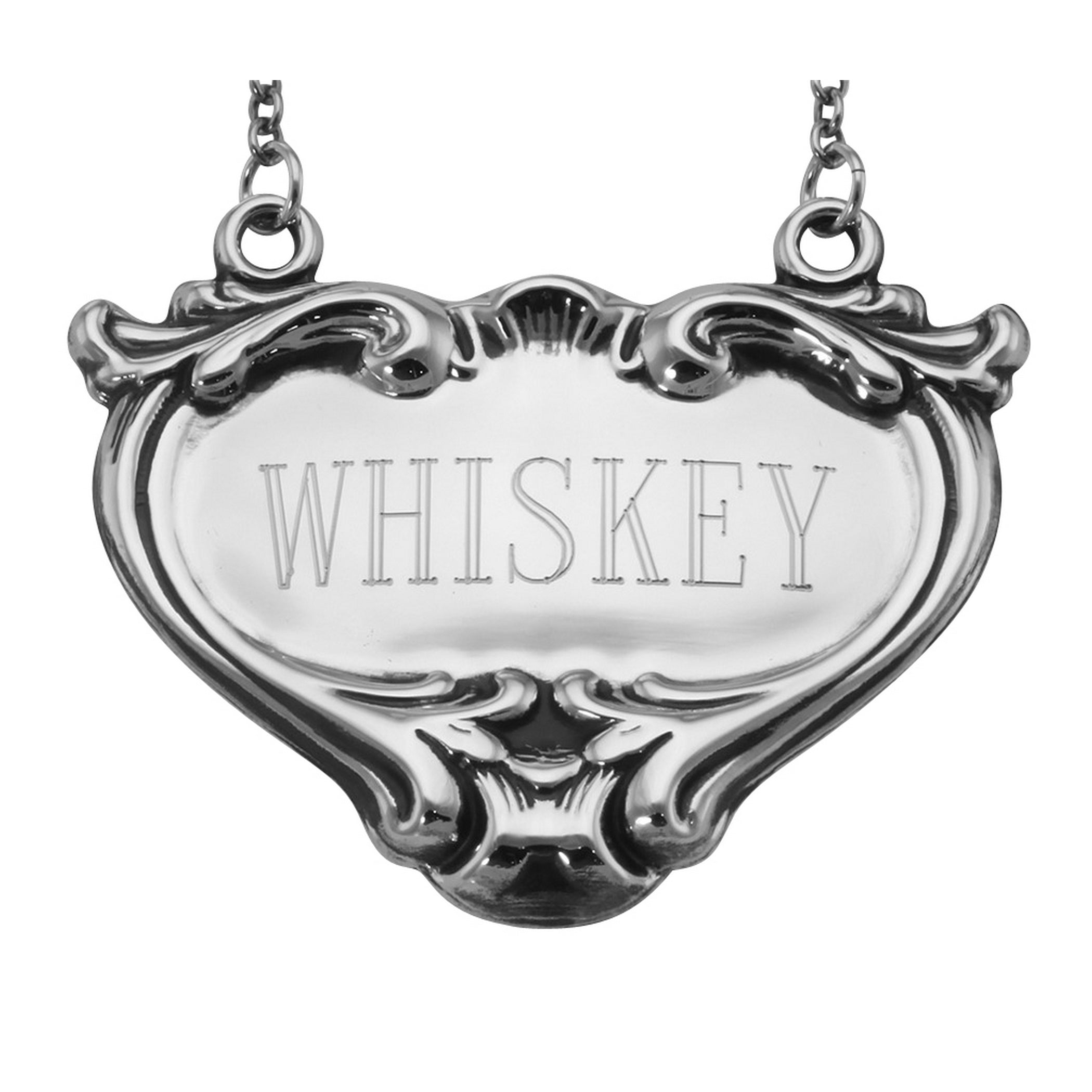 Sterling silver liquor decanter tags, front view