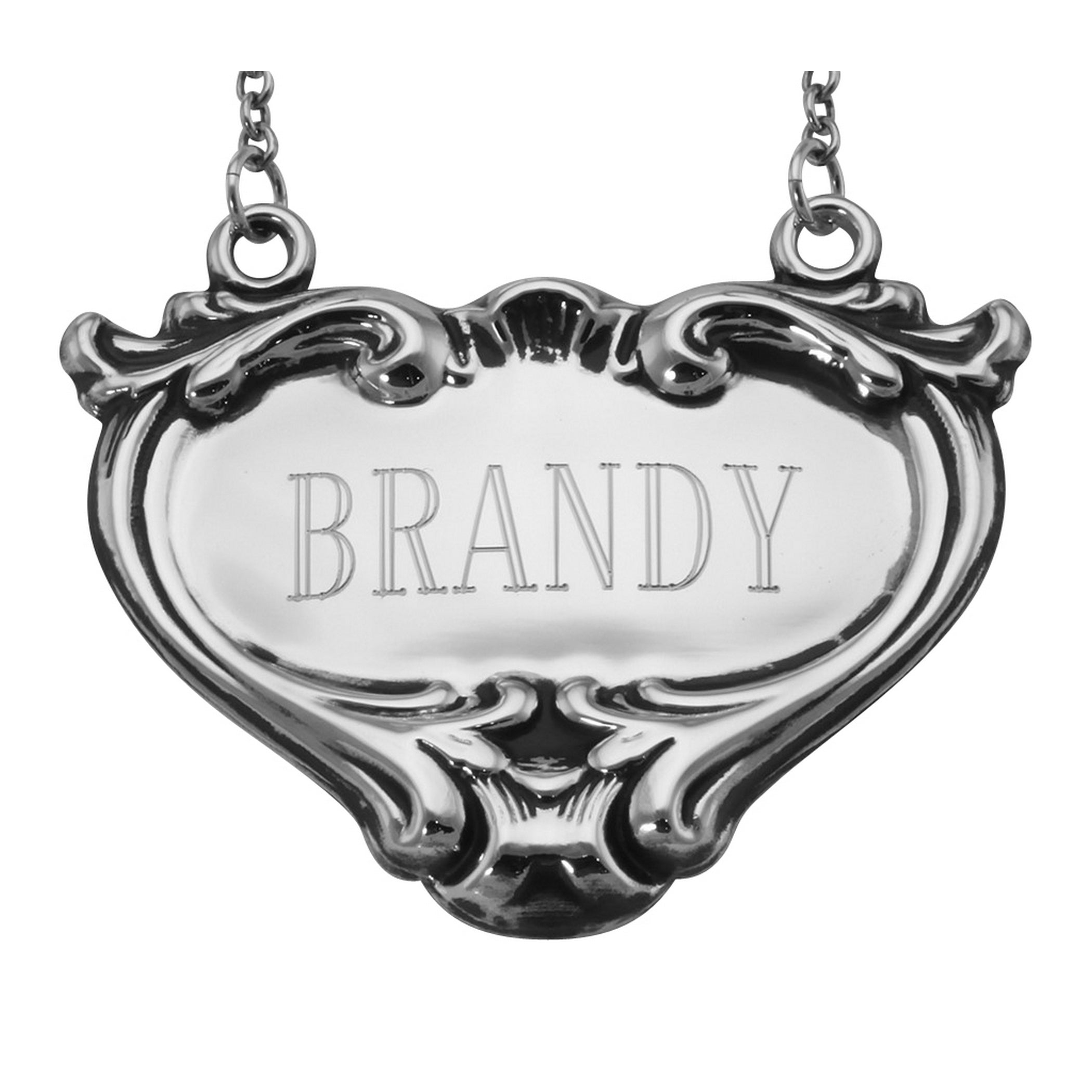 Sterling silver liquor decanter tags, front view
